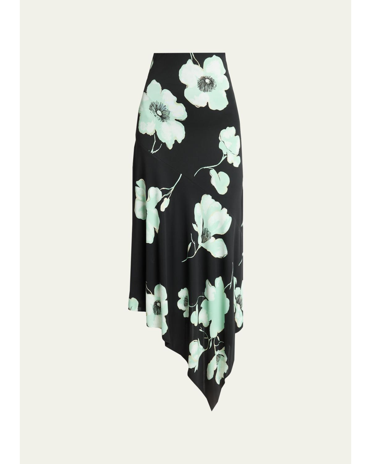 Asymmetric Floral-Print Jersey Midi