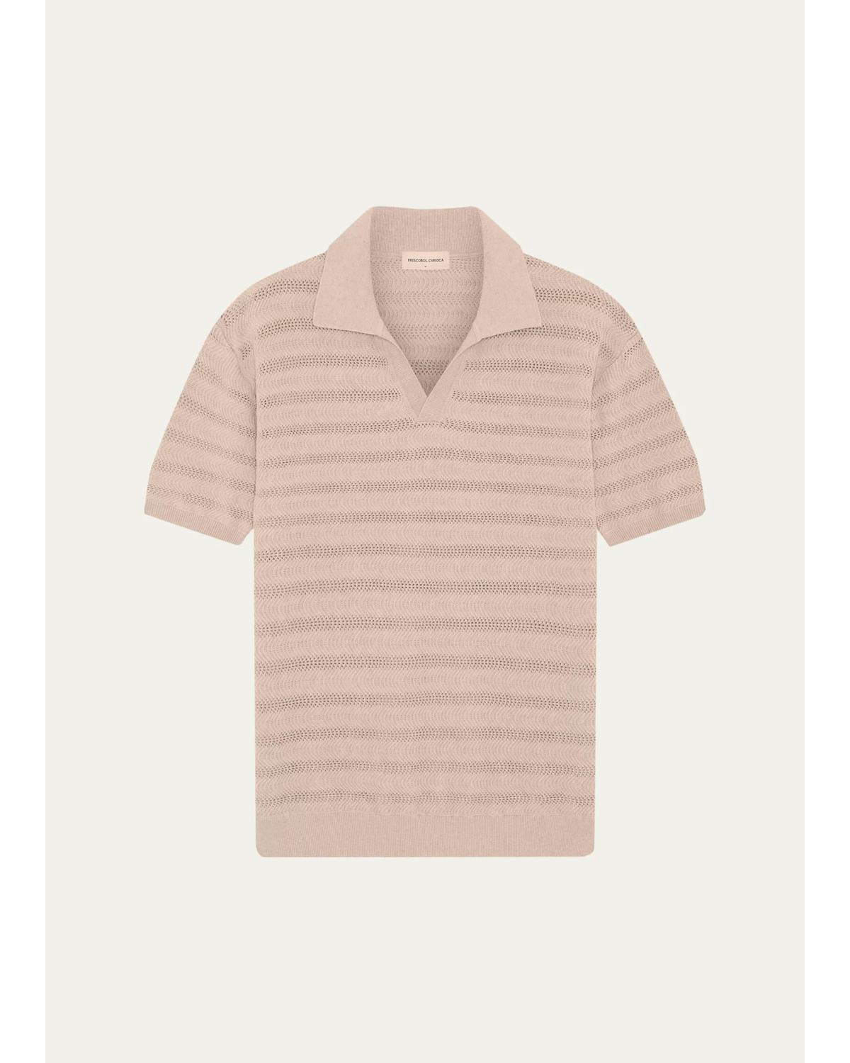 Men'S Wavy Stripe Cotton Jacquard Johnny Collar Polo Sweater