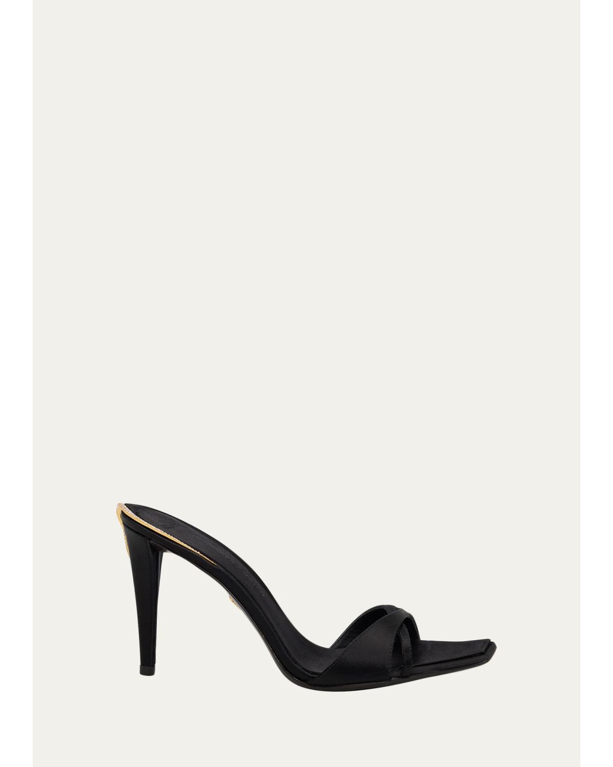 90Mm Crystal Back Satin Mule Sandals