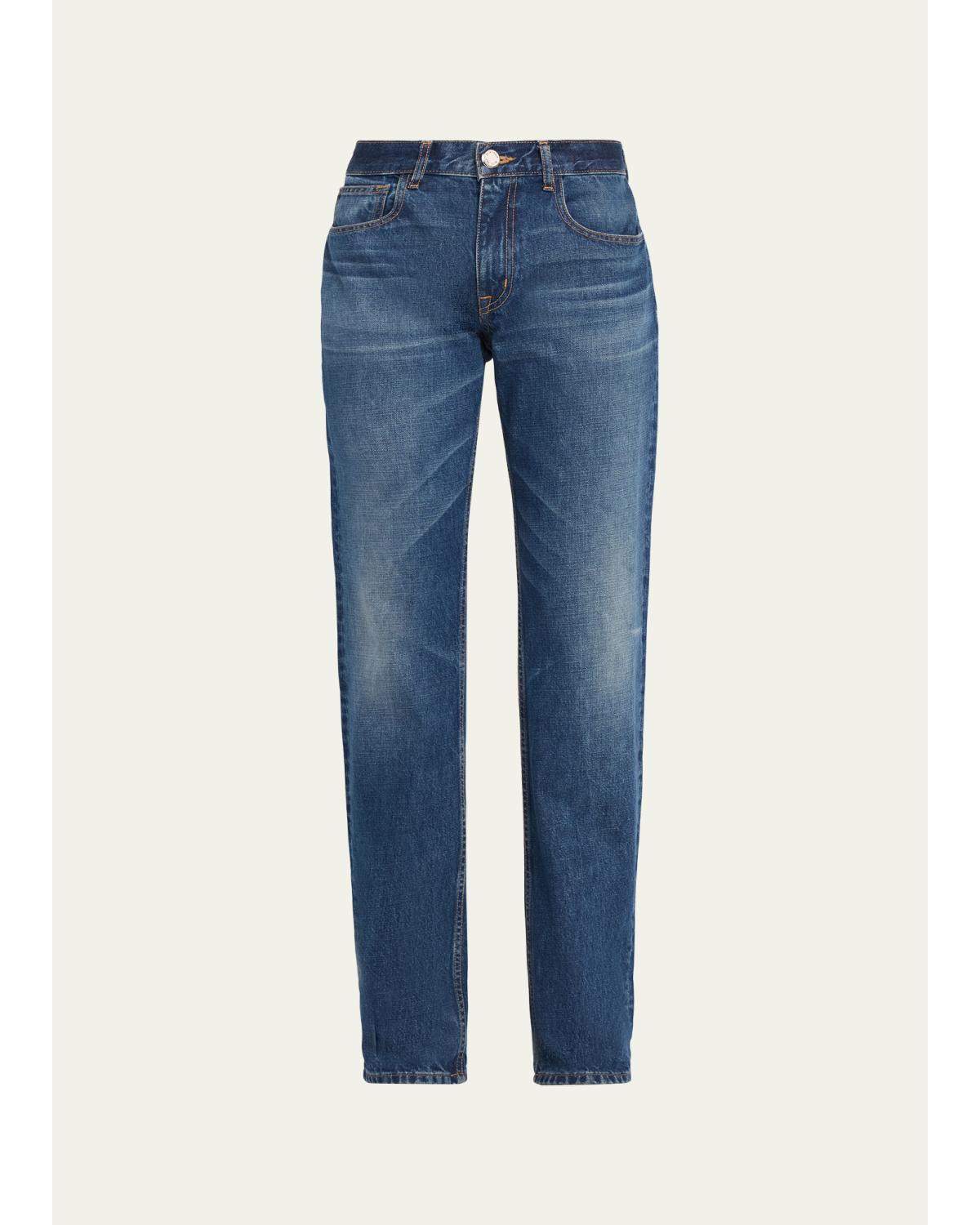 Beau Buckle-Waist Straight-Leg Jeans