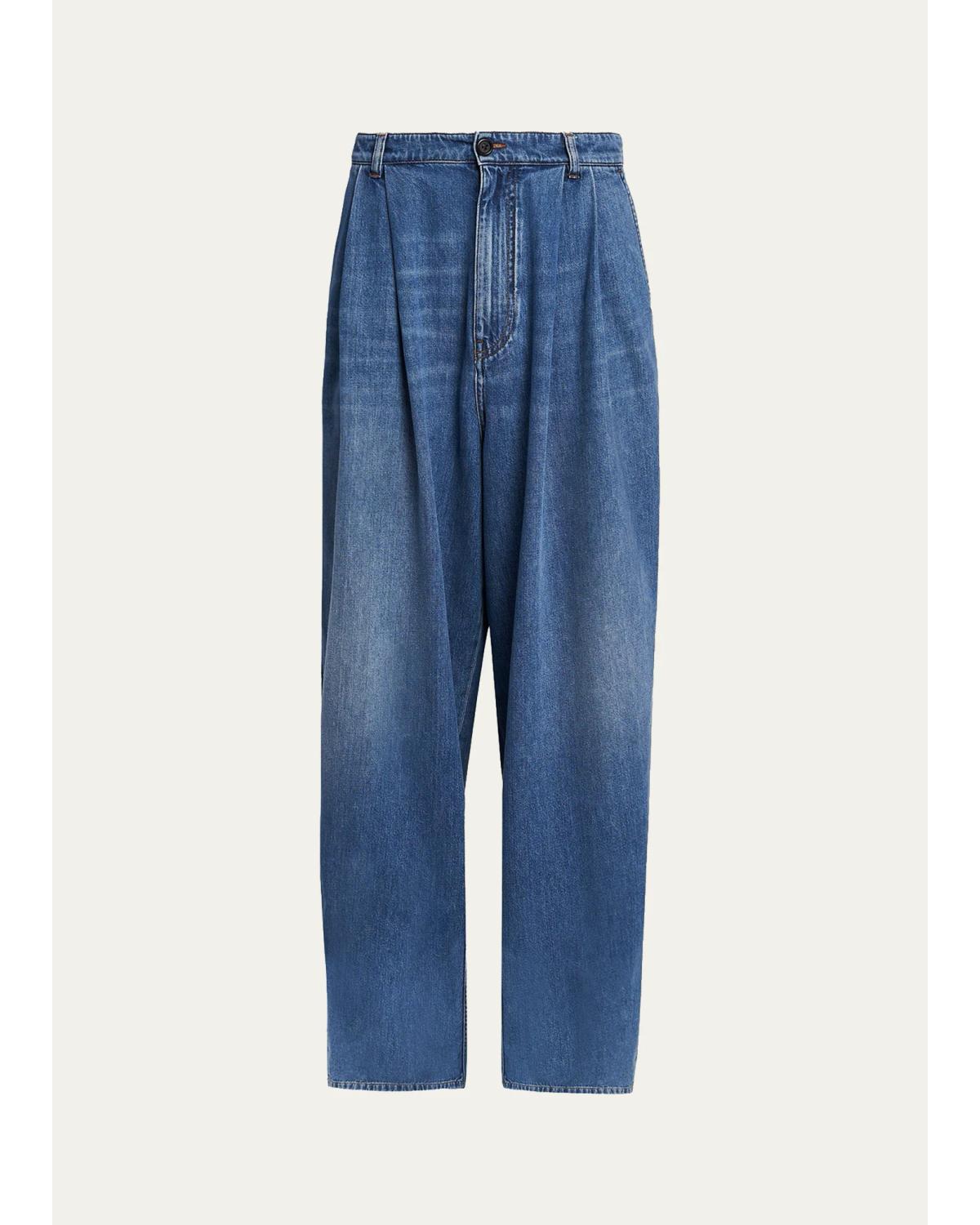 Pleated-Front High-Rise Wide-Leg Jeans