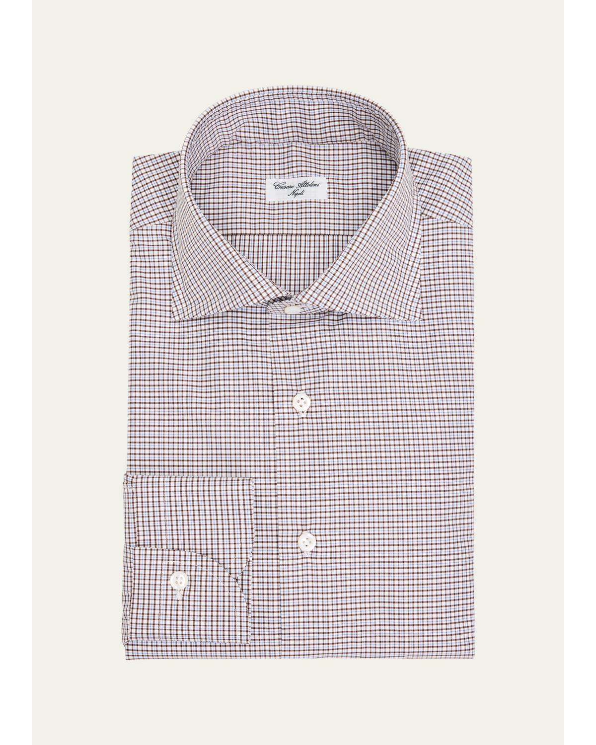 Men'S Cotton And Cashmere Micro-Plaid Button-Down Shirt