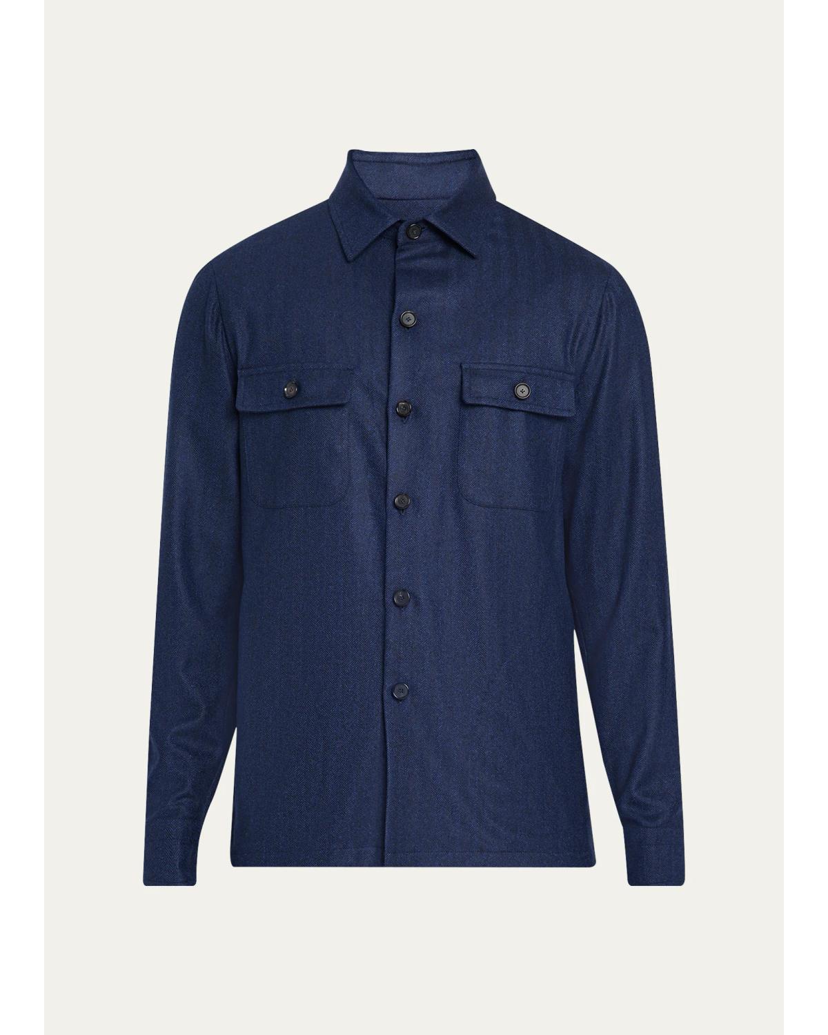 Men'S Wool Micro-Herringbone Overshirt