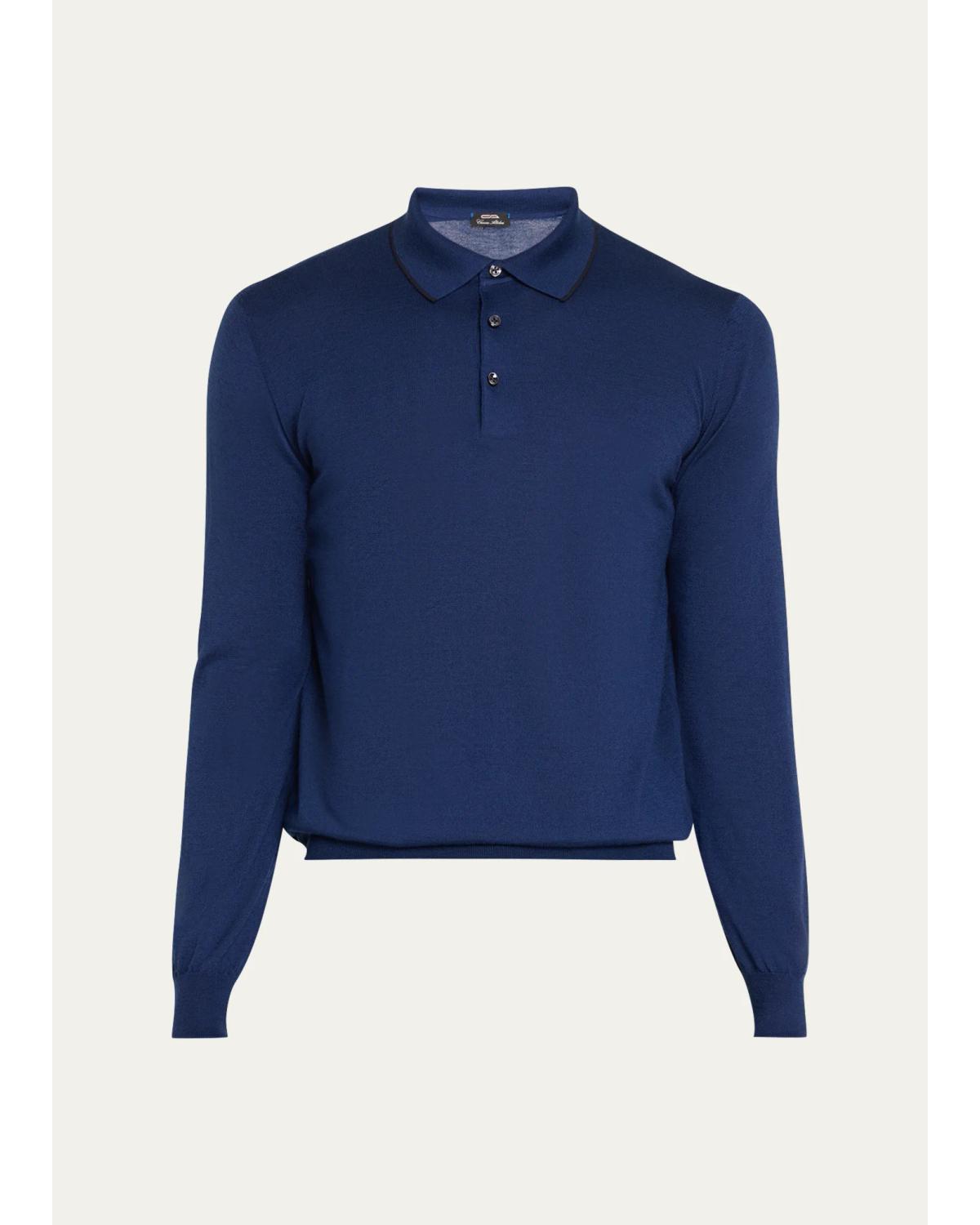 Men'S Cashmere And Silk Tipped Polo Sweater