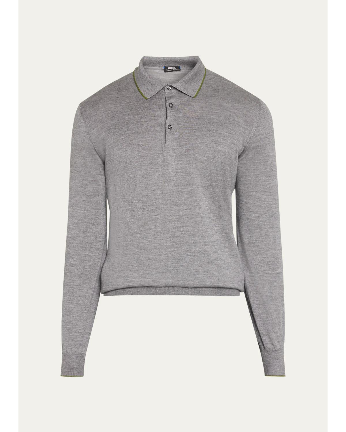 Men's Cashmere and Silk Tipped Polo Sweater