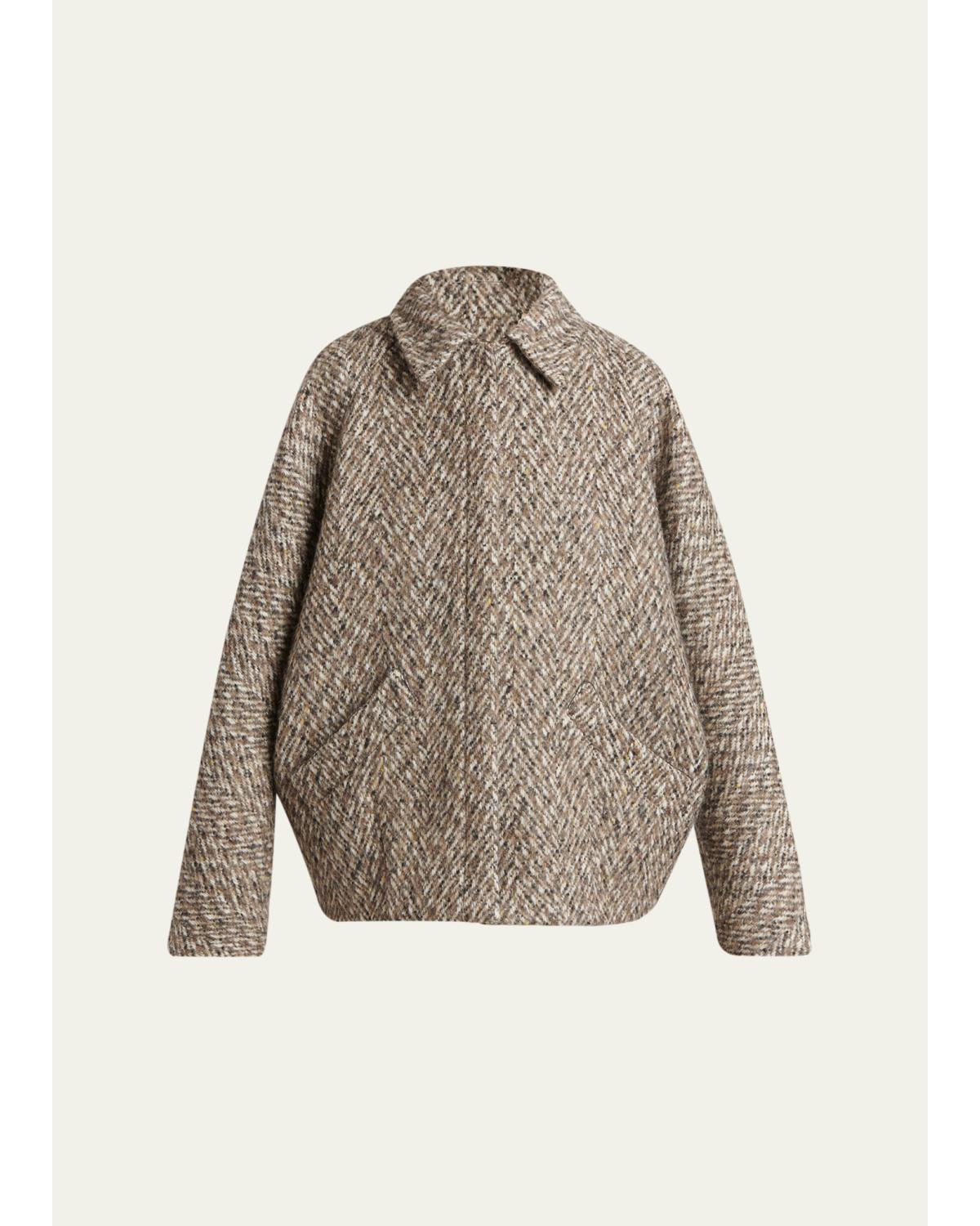 Herringbone Wool Oversized Zip Jacket