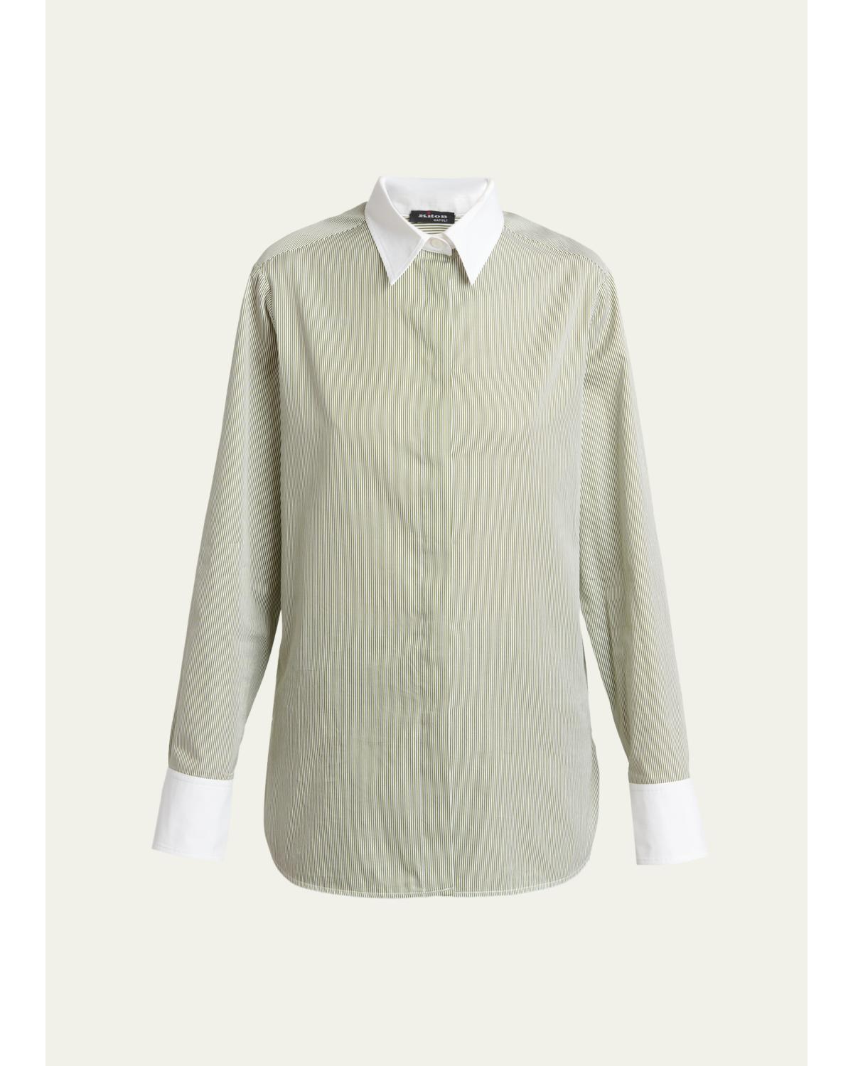 Striped Cashmere Poplin Button-Down Shirt