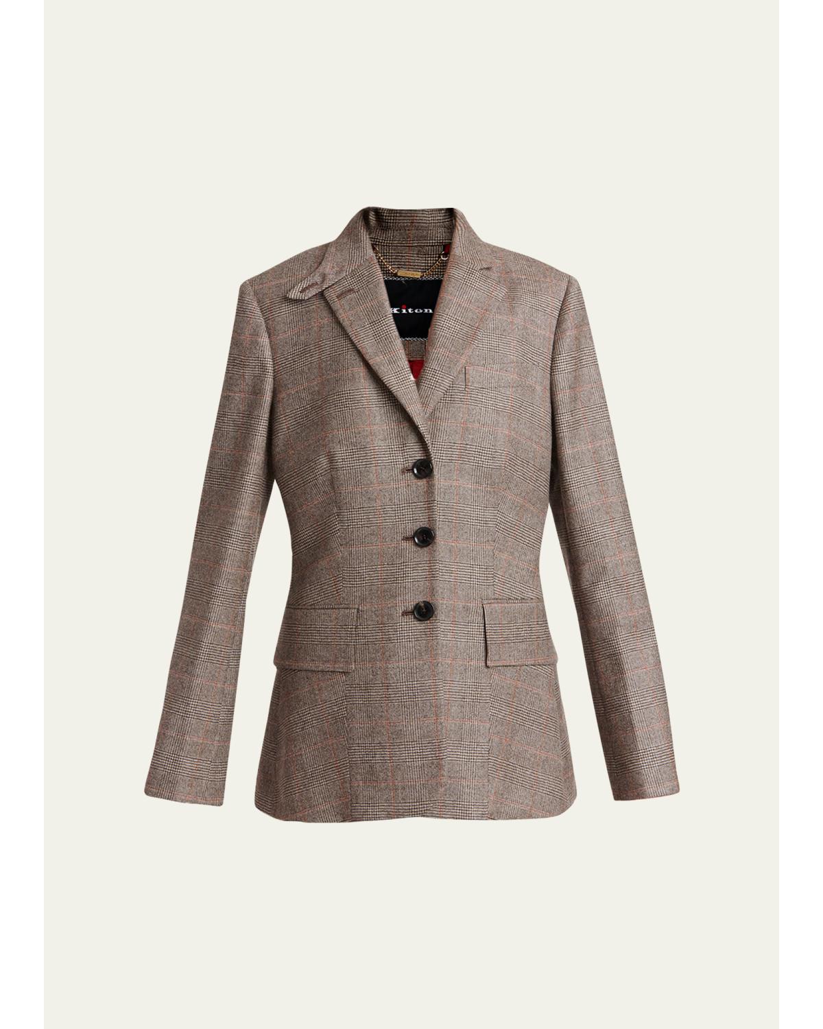 Wool-Cashmere Check Single-Breasted Jacket