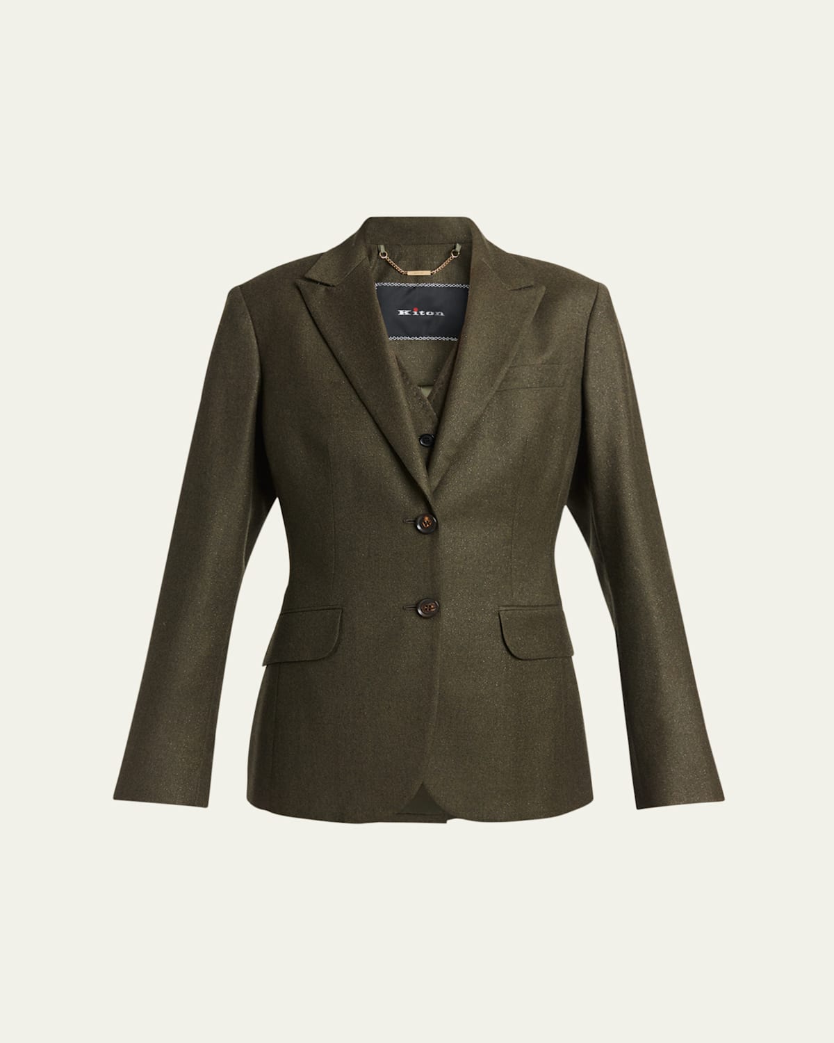 Kiton Metallic Wool Single-breasted Jacket In Green