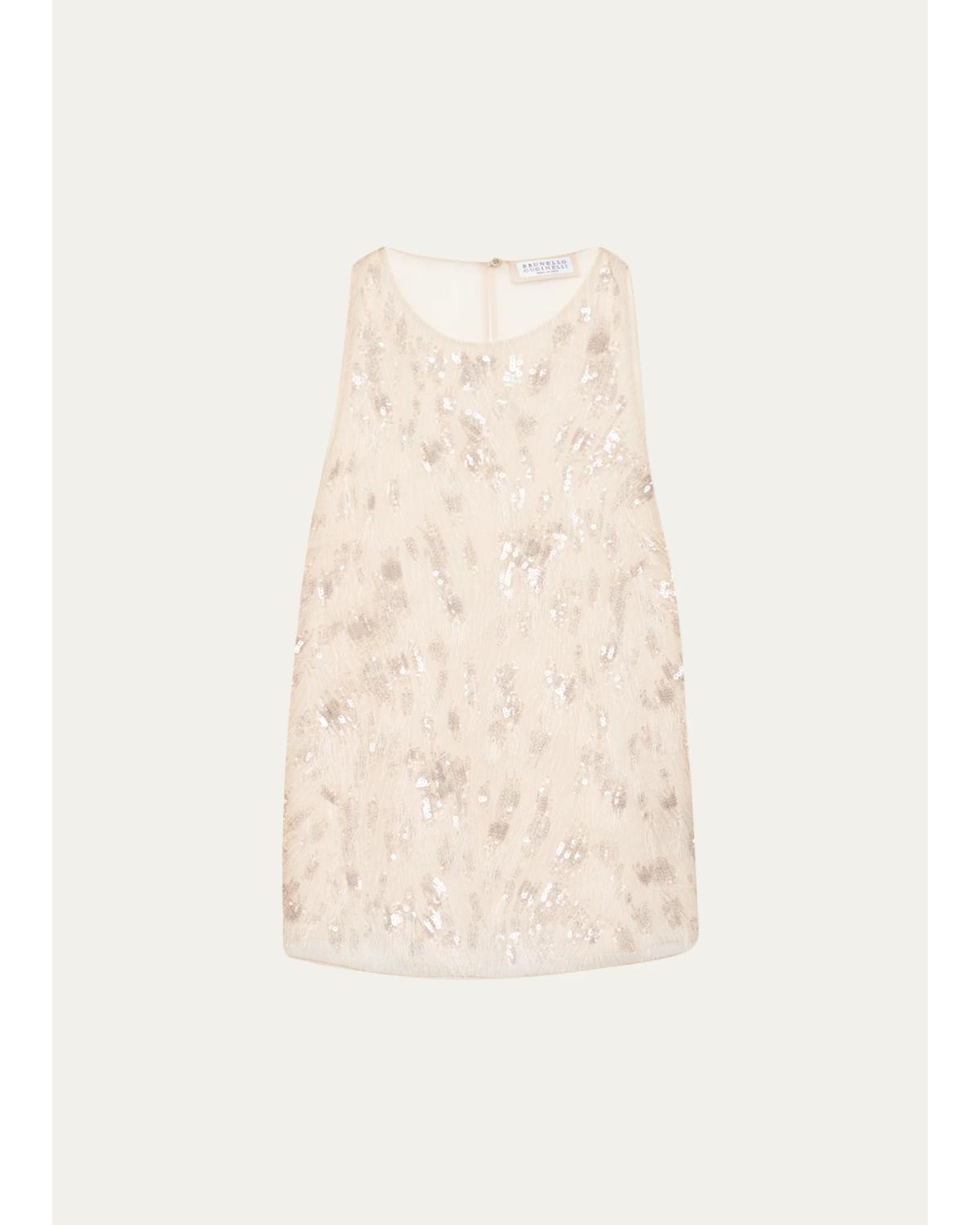 Brunello Cucinelli Animalier Embroidered Silk Tank Top In Neutral