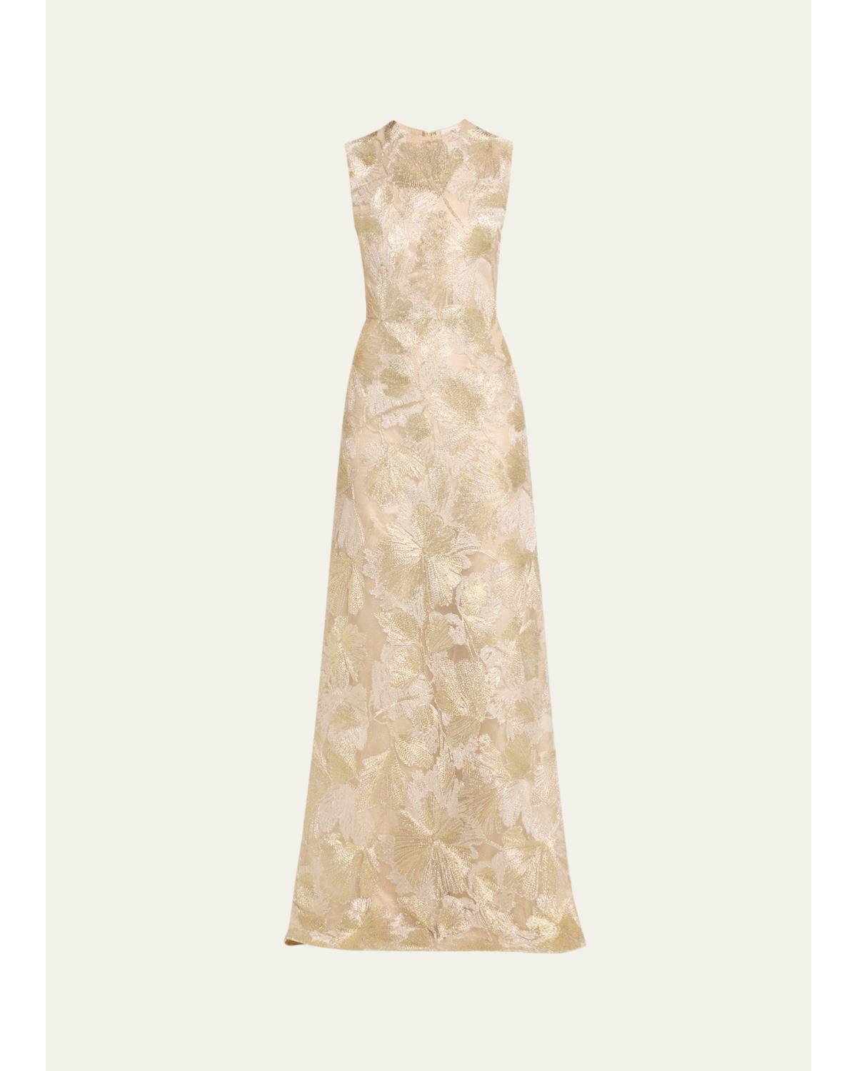 Metallic Floral Embroidered Sleeveless Gown