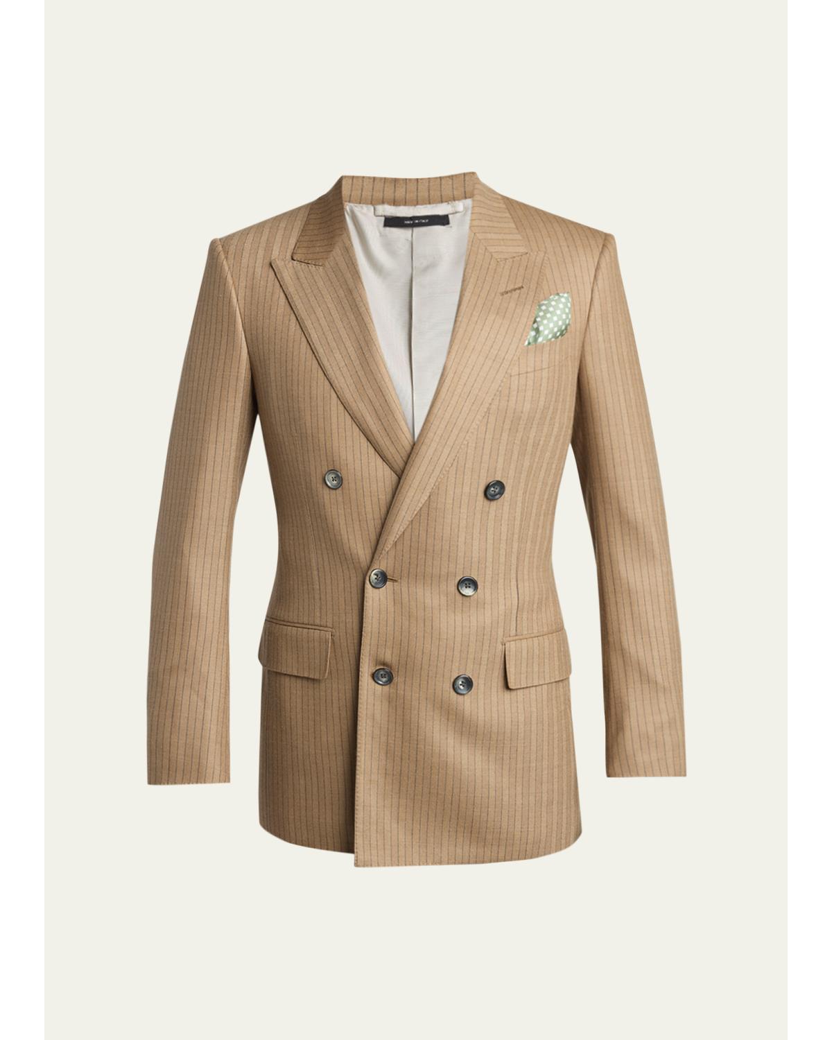 Men'S Herringbone Wool Stripe Double-Breasted Sport Coat