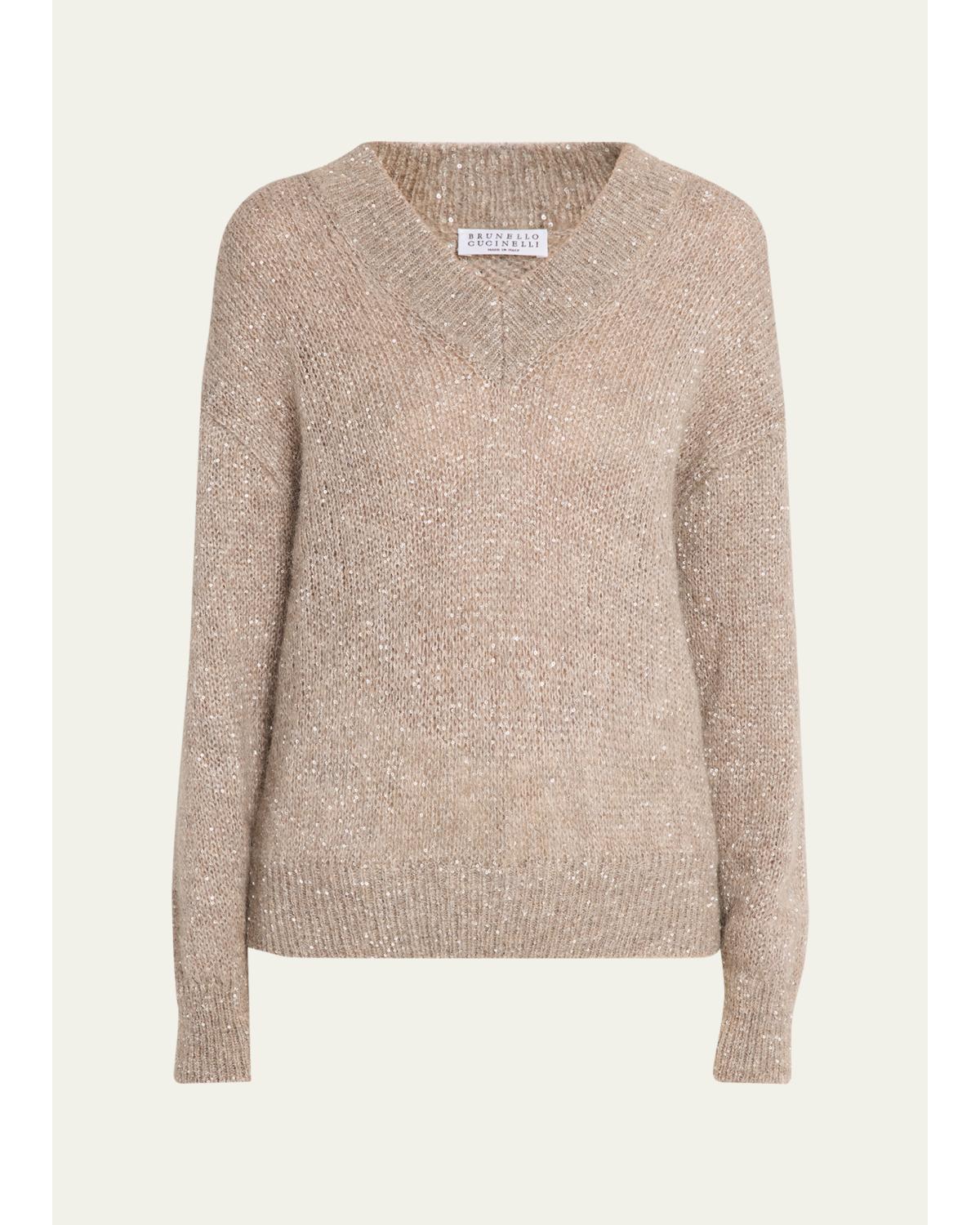 Winter Glow Paillette Mohair V-Neck Sweater