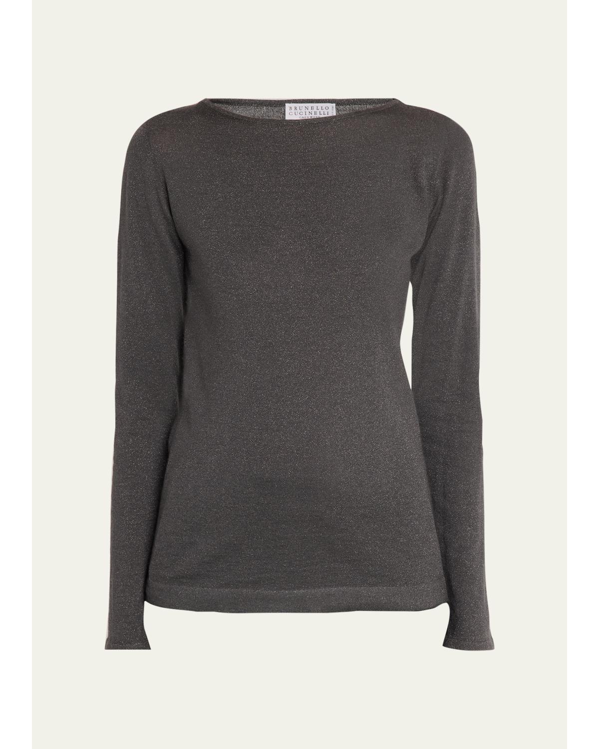 Cashmere-Silk Lurex Long-Sleeve Top