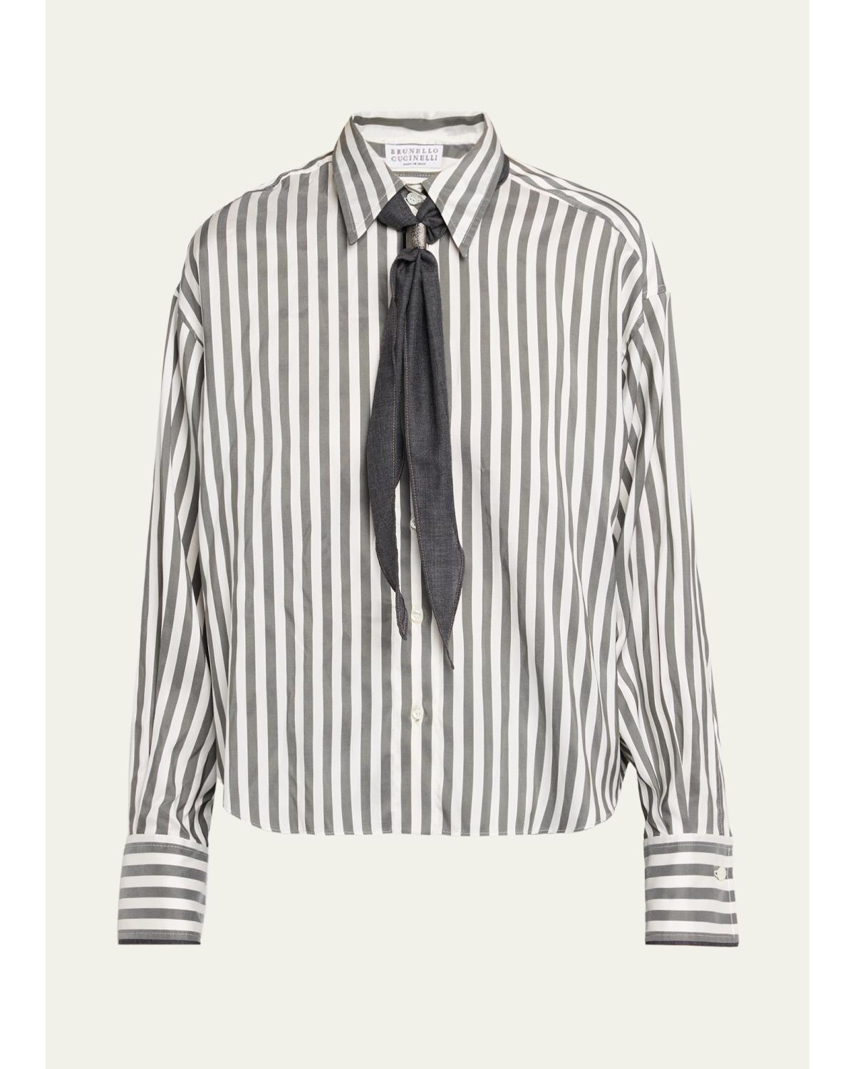 Wide Silk Stripe Button-Down Shirt