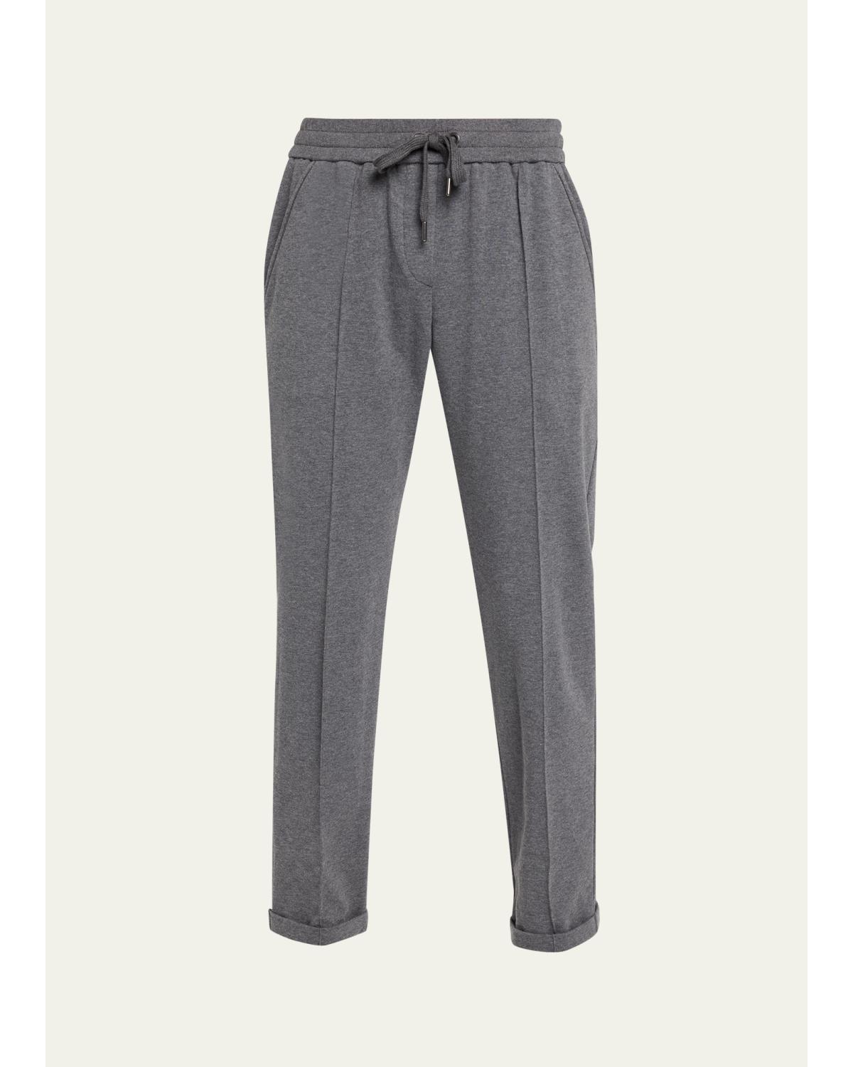 Monili-Trim Cotton Fleece Tapered-Leg Ankle Track Pants