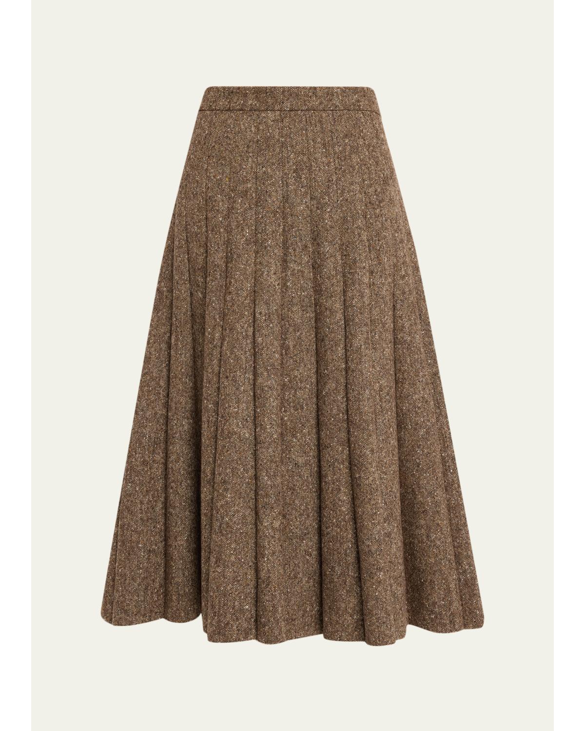 Donegal Wool Tweed Pleated Midi Skirt