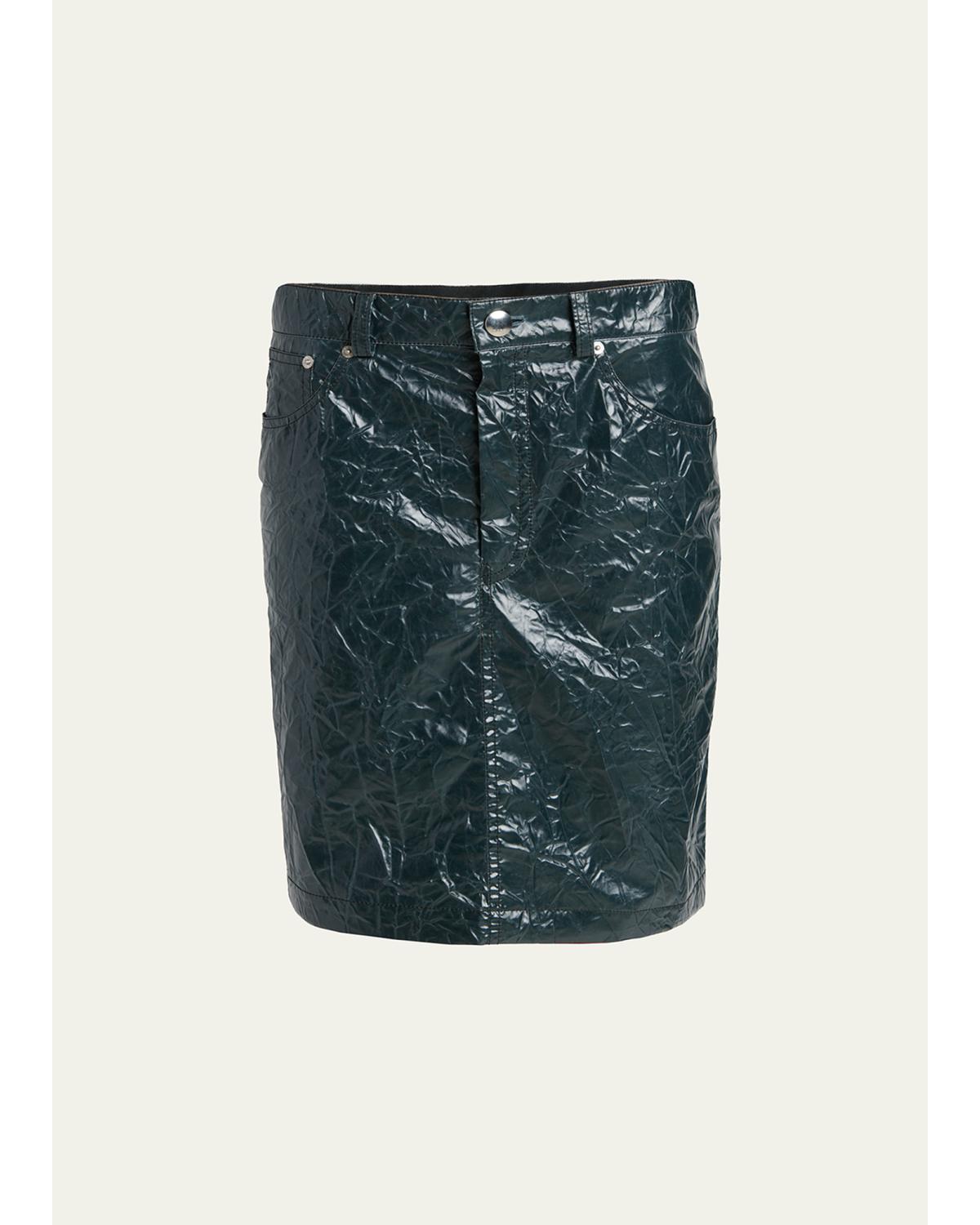 Crinkled Faux-Leather Knee-Length Skirt