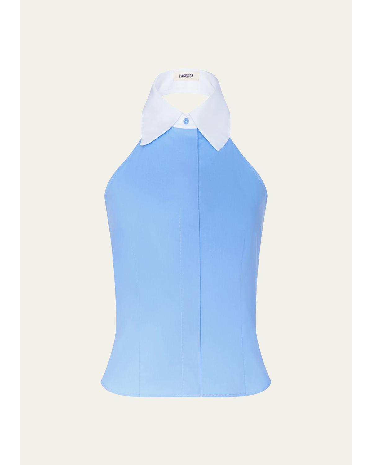 Rina Cotton Poplin Collared Halter Top