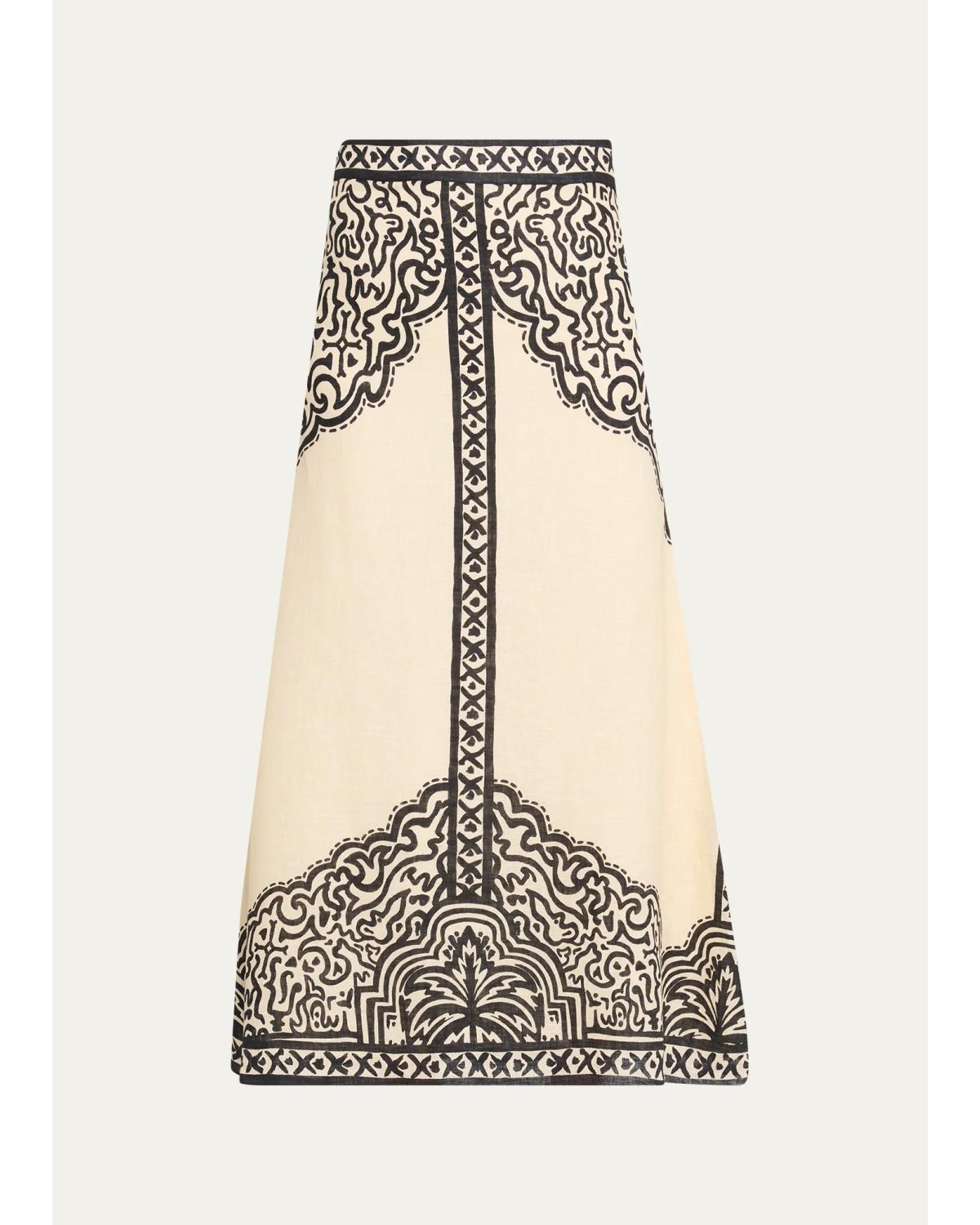 Loose Horizon Printed Linen Ankle Skirt