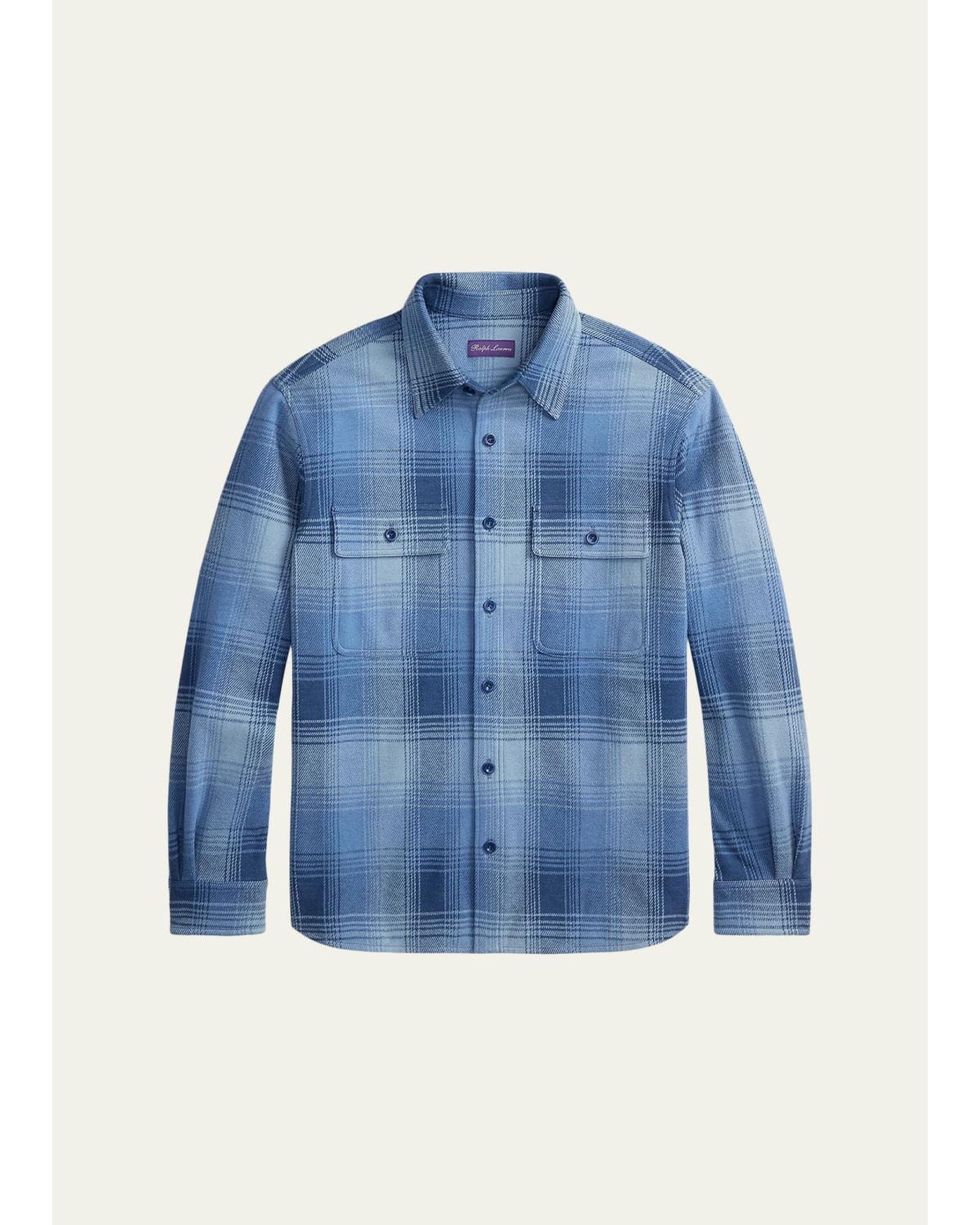 Men'S Plaid Stretch Cotton-Cashmere Shirt