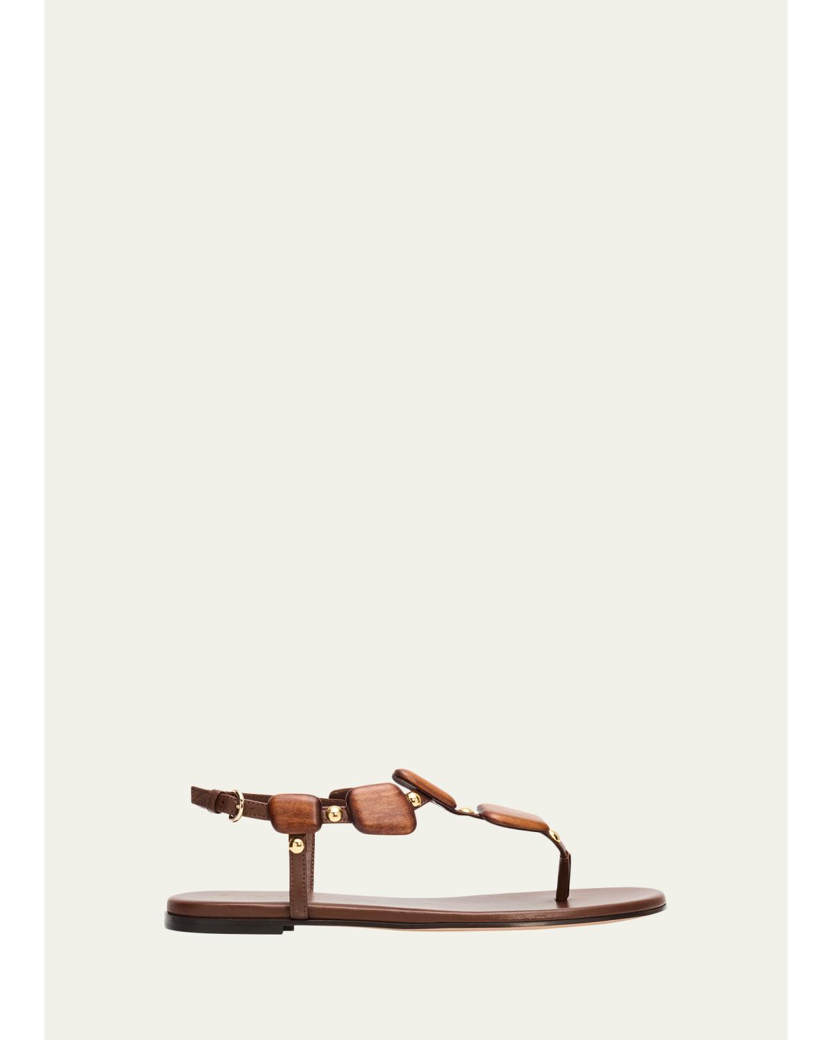 Beaded Nappa Metallic Leather Thong Sandals
