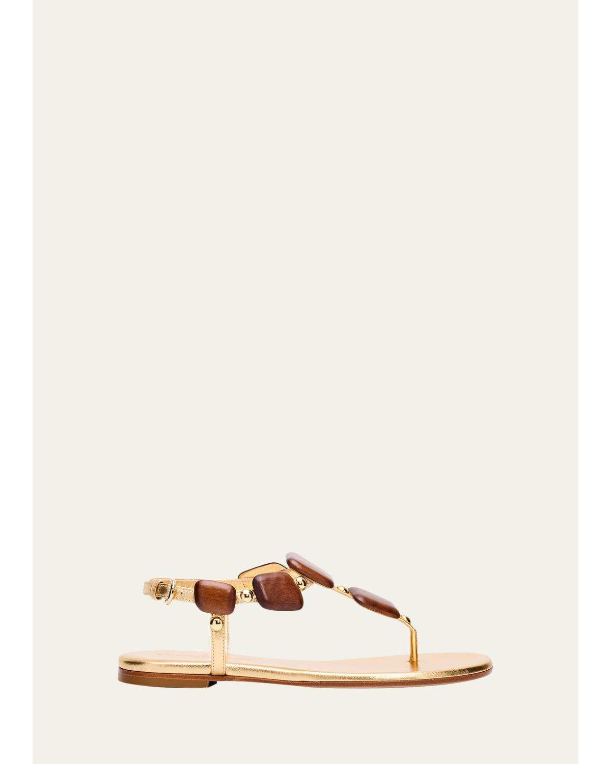 Beaded Nappa Metallic Leather Thong Sandals