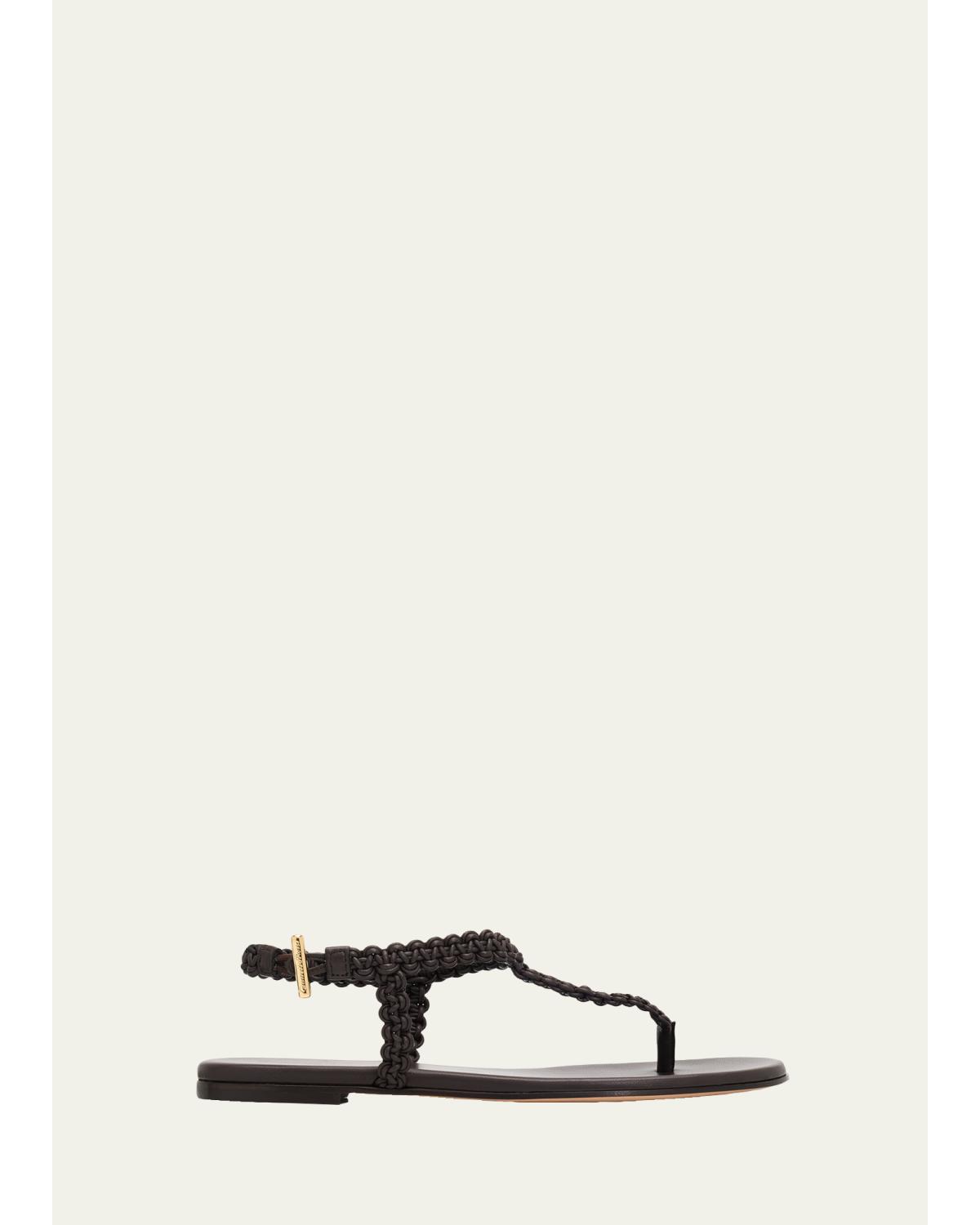 Braided Nappa Leather Flat Thong Sandals