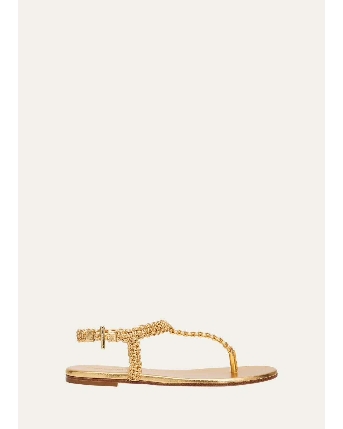 Braided Metallic Nappa Leather Thong Sandals
