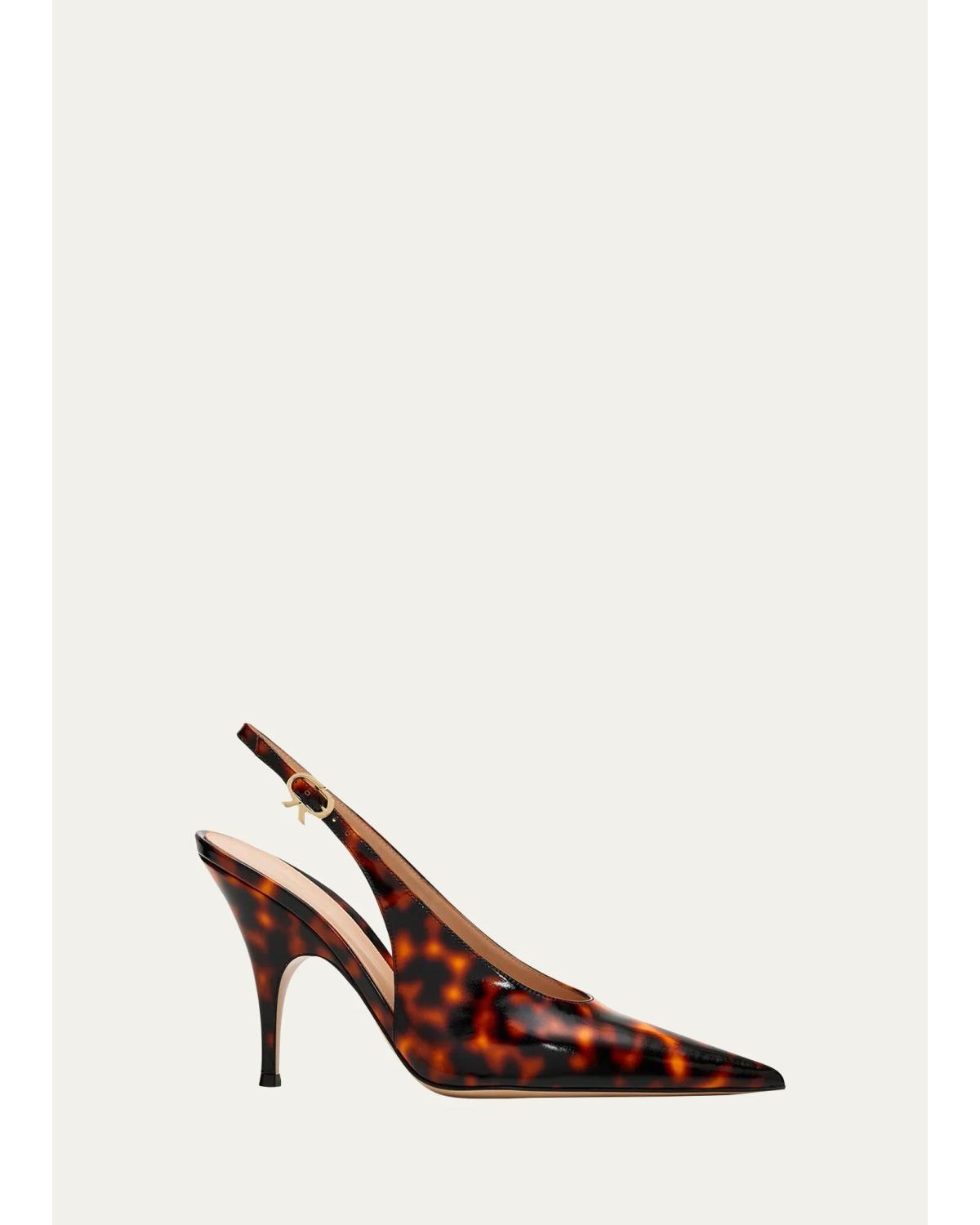 95mm Sofia Tortoiseshell Patent Leather Slingback Pumps
