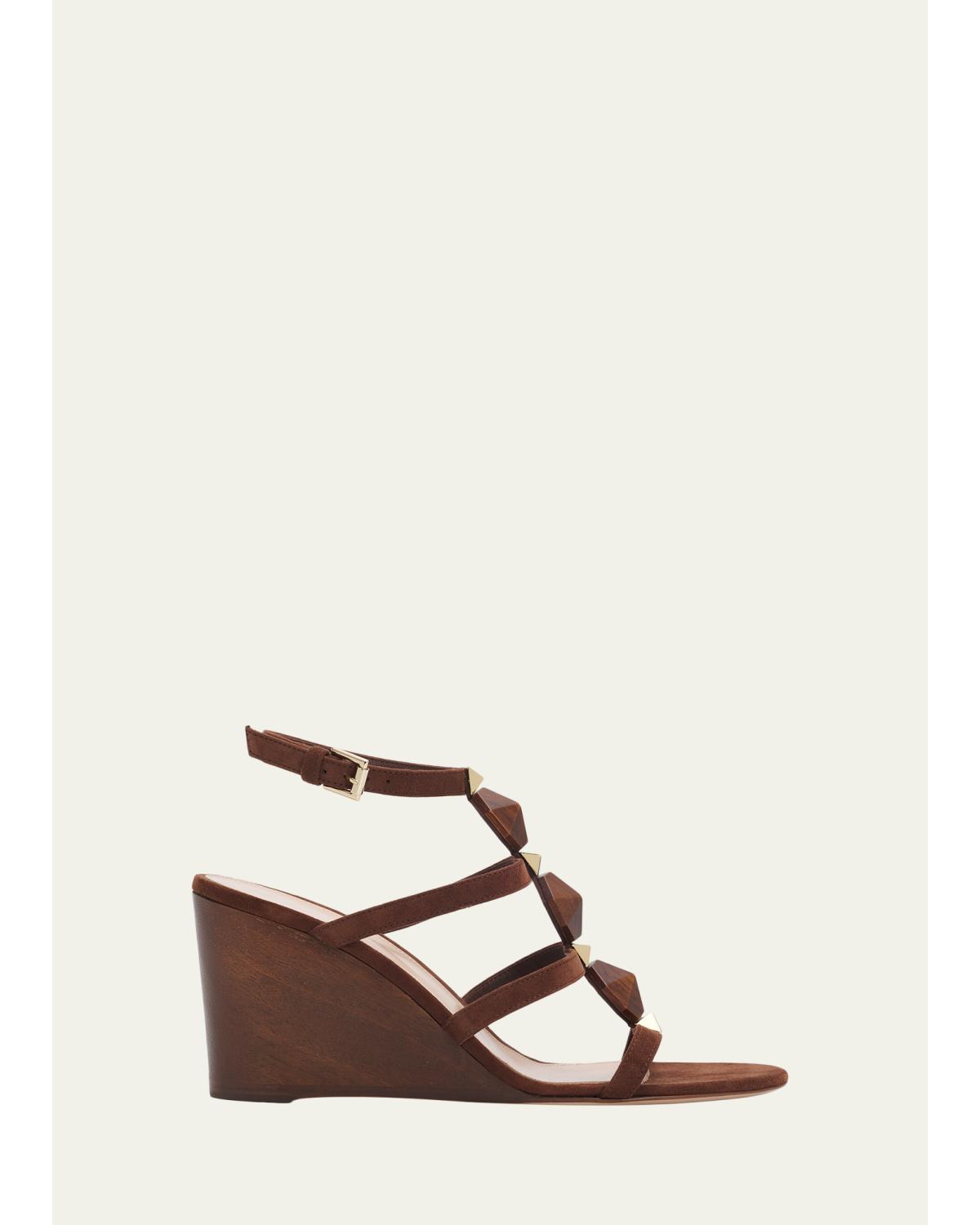 70Mm Wooden Stud Suede Caged Sandals