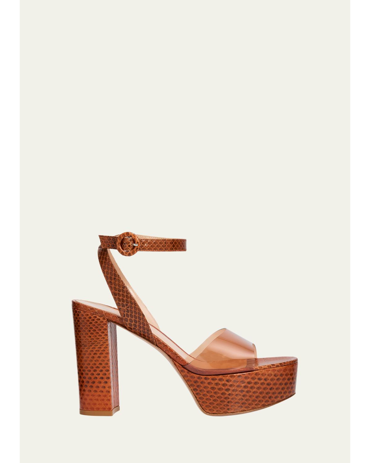 70Mm Plexi Snake-Embossed Leather Platform Sandals