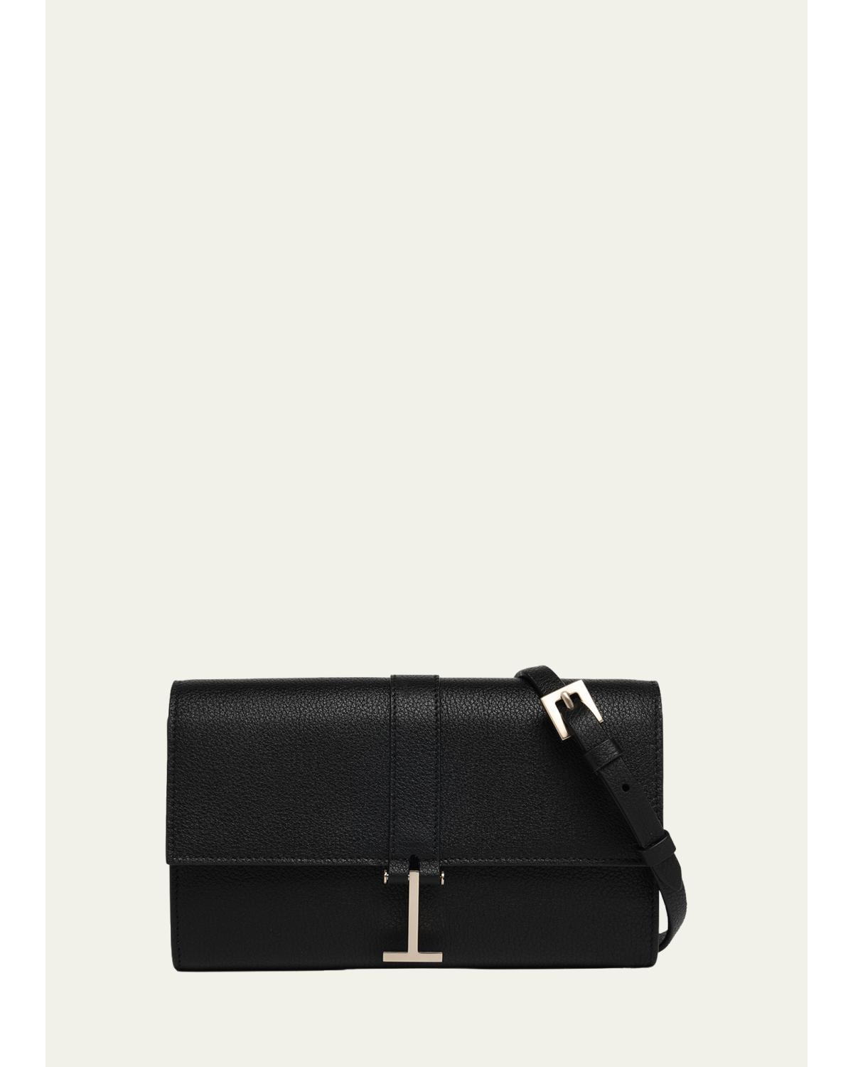 Tom Ford Hanging T Grain Leather Wallet On Strap In Black