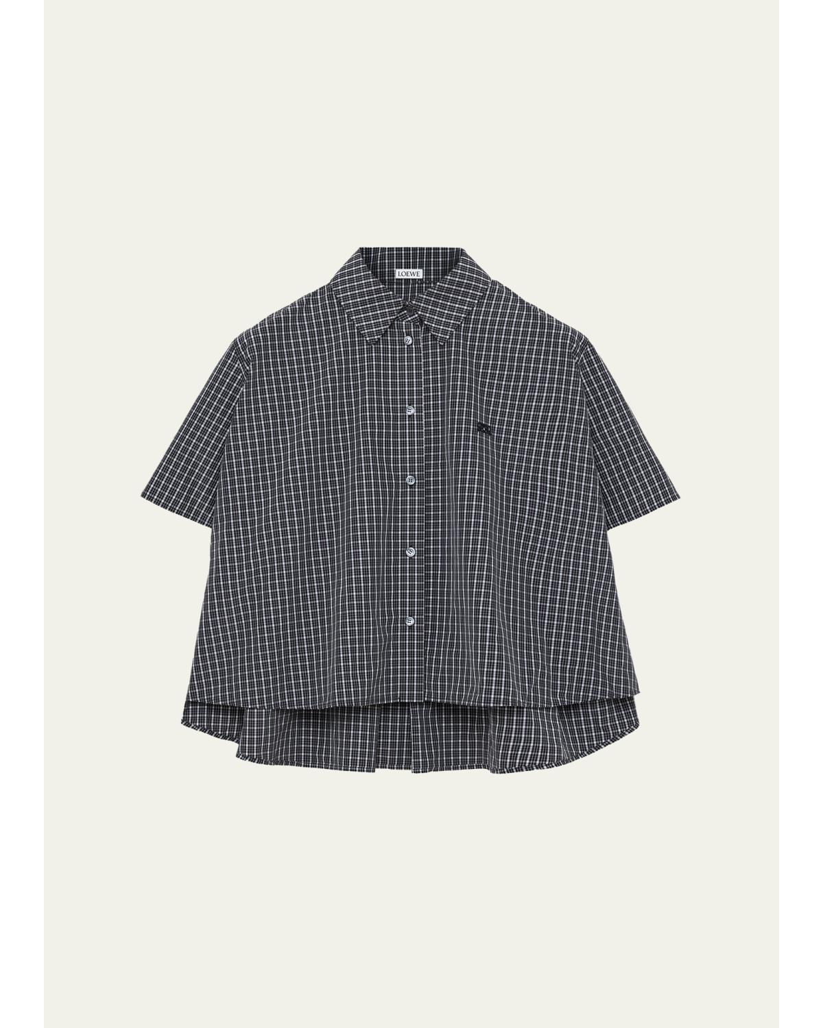 Check Cotton Short-Sleeve Trapeze Shirt