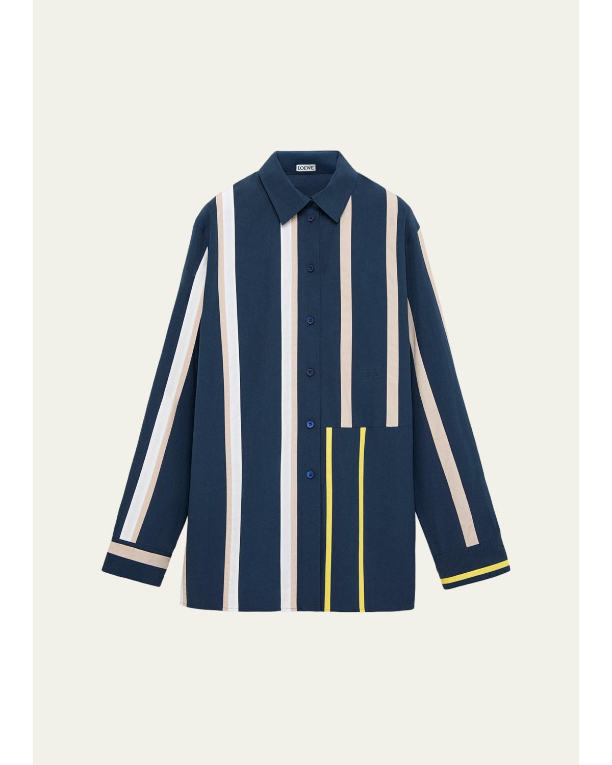 Stripe Paneled Button-Down Shirt