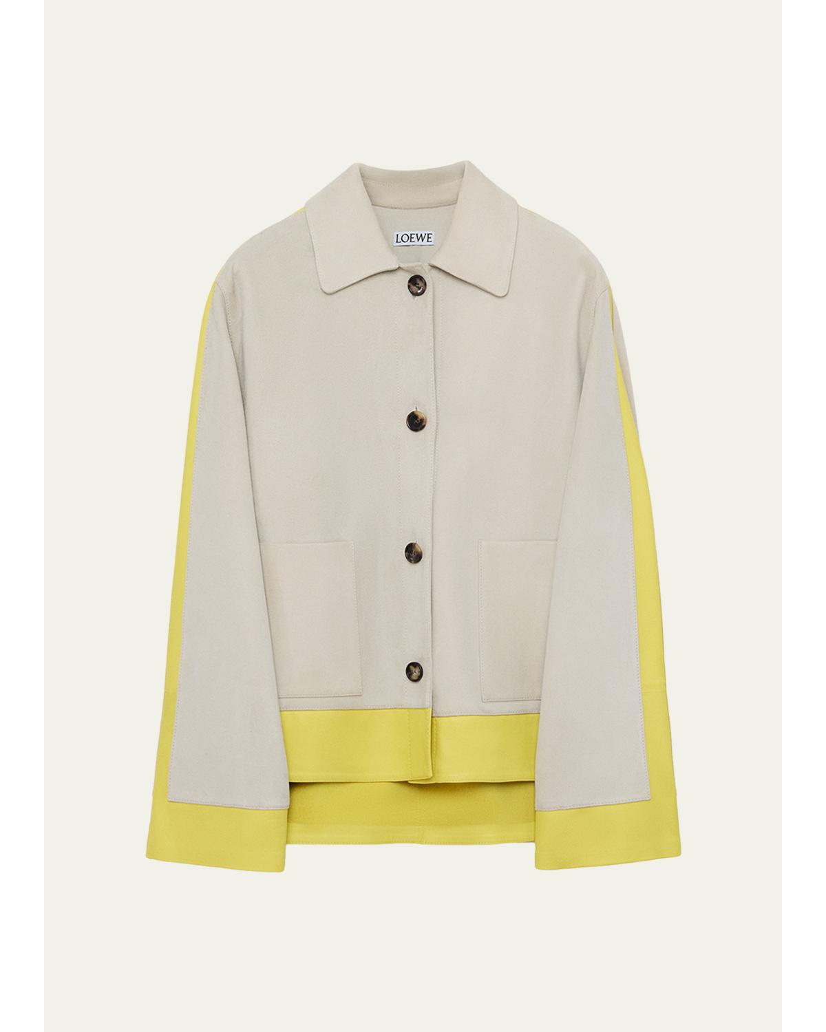 Turn Up Leather Colorblock Jacket