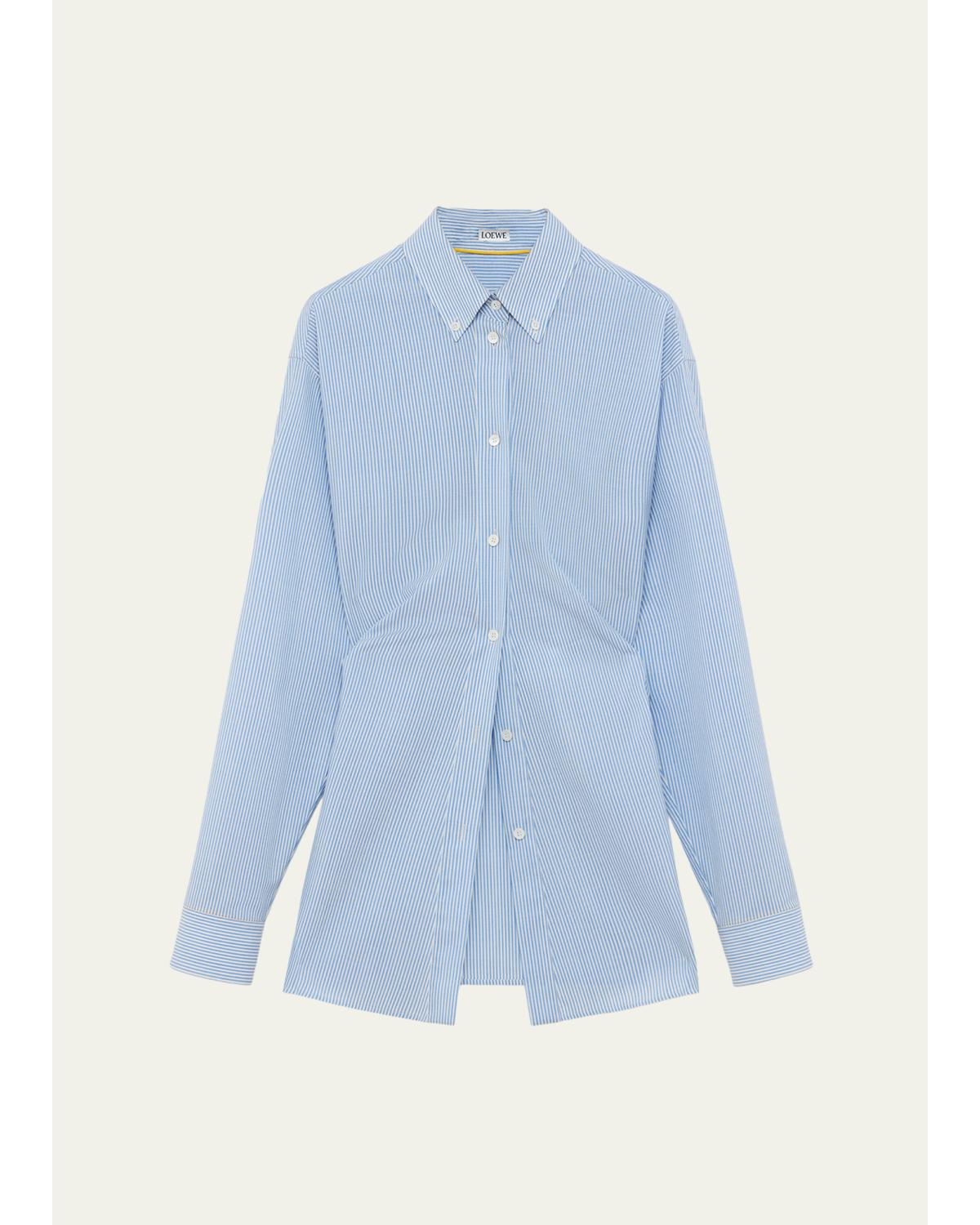 Striped Draped Waist Button-Down Shirt
