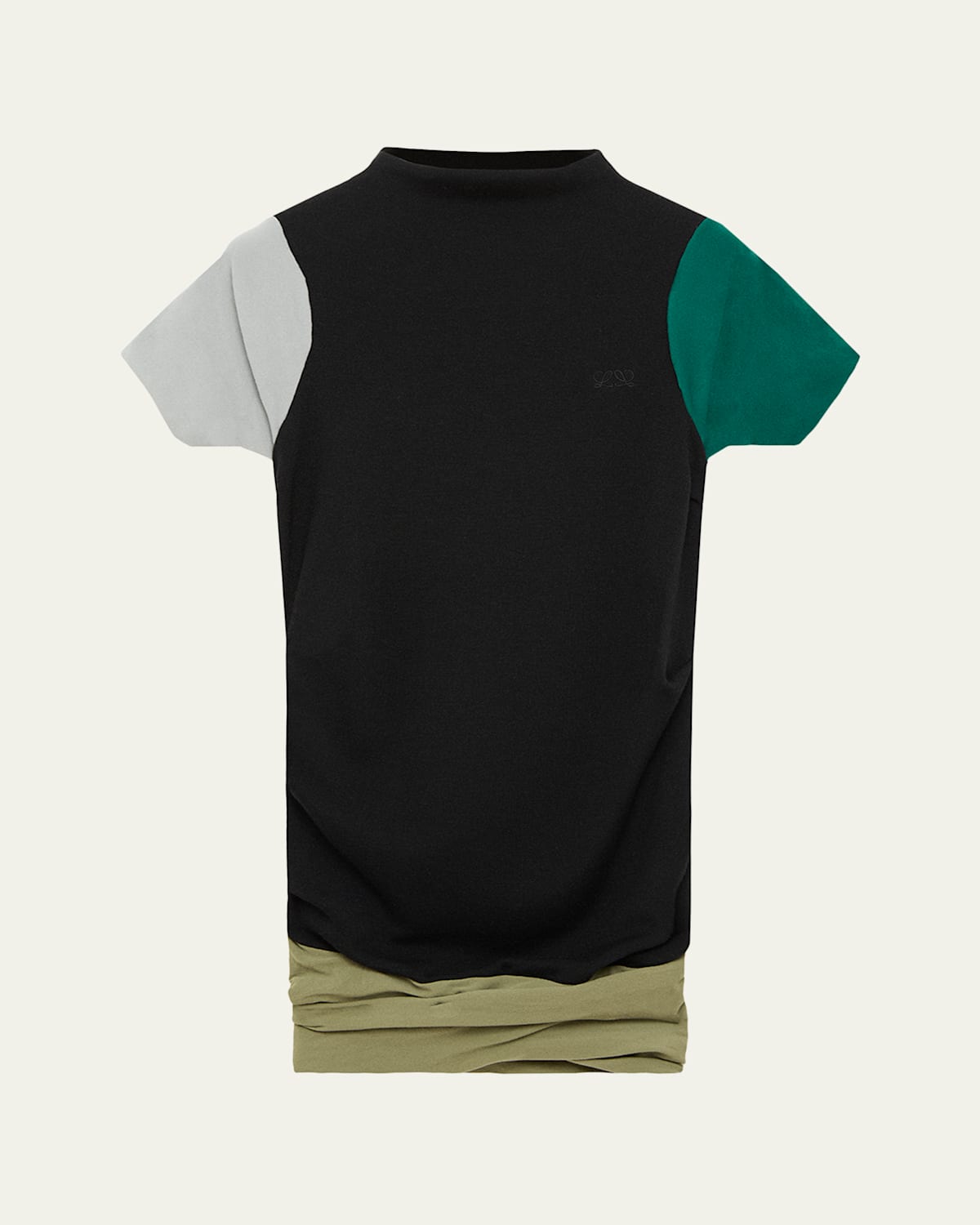 Loewe Mock-neck Colorblock Cap-sleeve Knit Top In Black