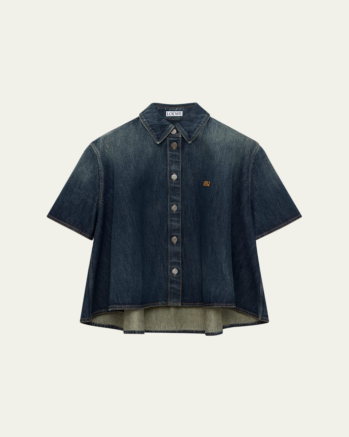 Loewe Short-sleeve Denim Trapeze Button-down Shirt In Blue