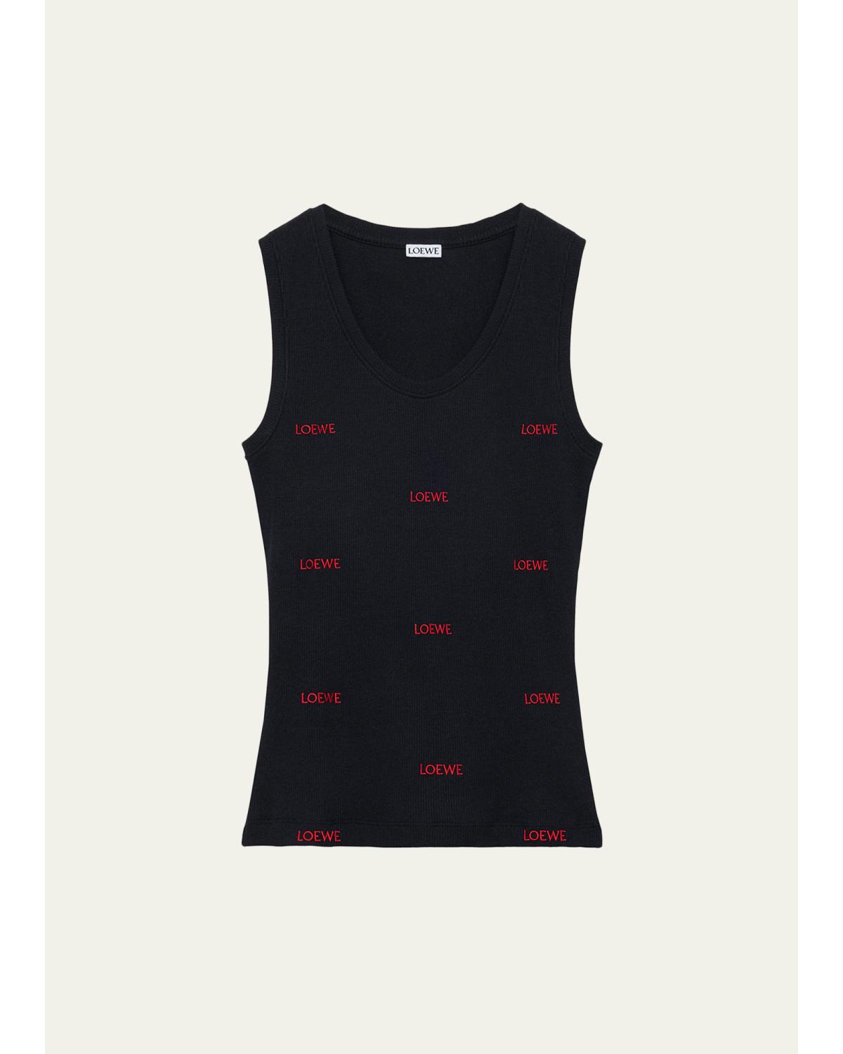 All-Over Logo Embroidered Rib Tank Top