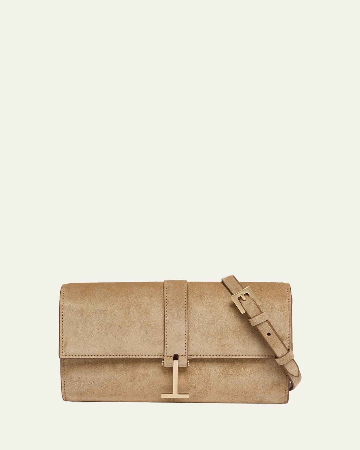 Tom Ford Boutique Suede Hanging T Crossbody Wallet In Brown