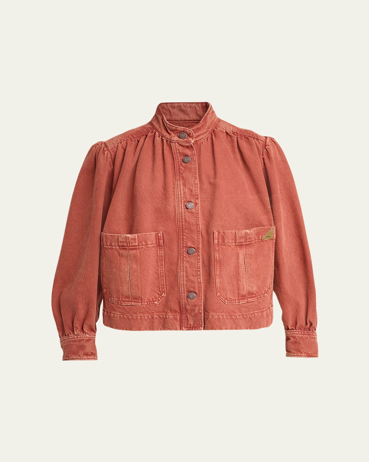 Chloé Gathered Denim Jacket In Red