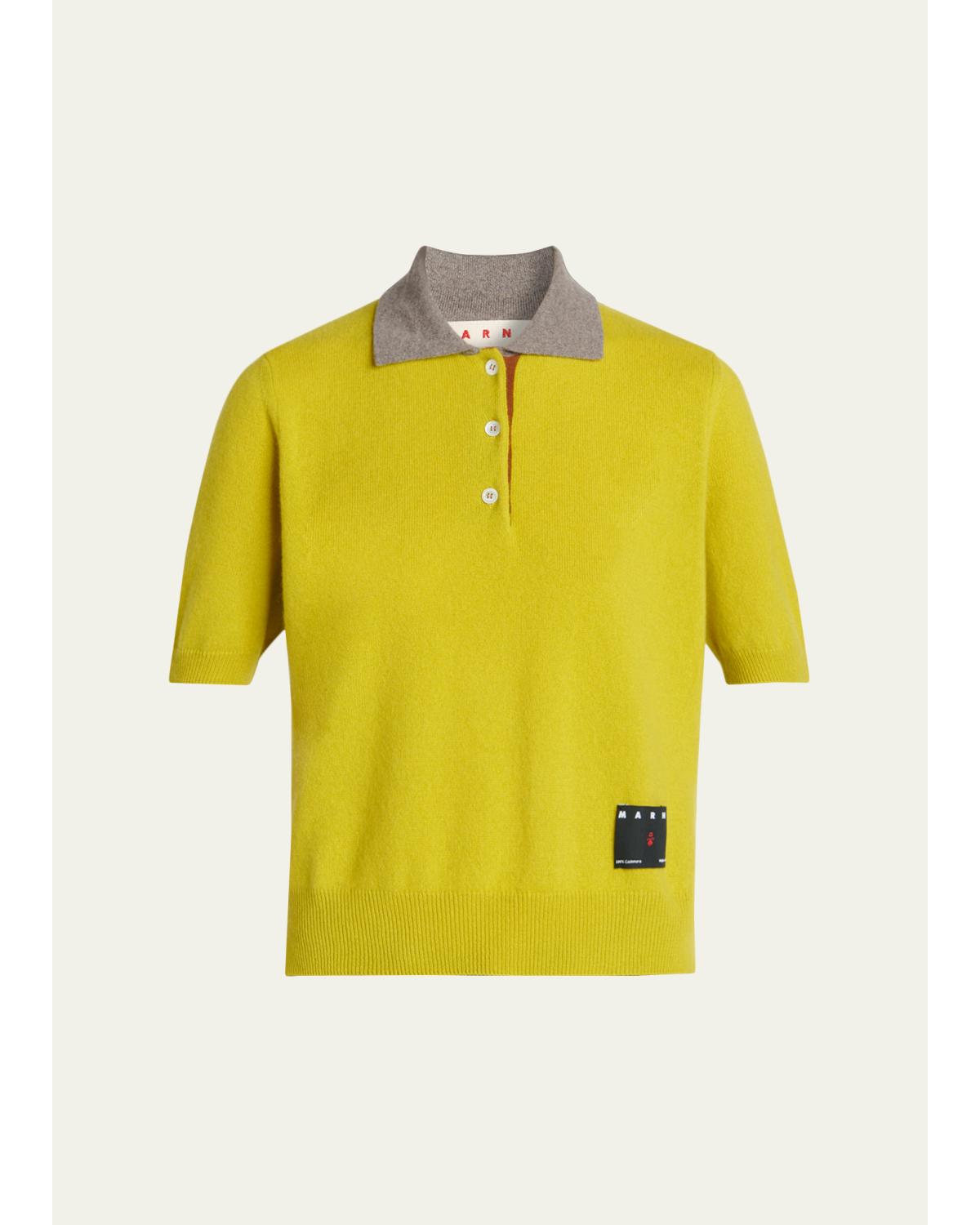 Cashmere Short-Sleeve Polo Sweater