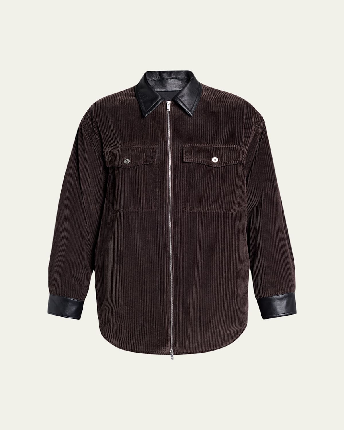 Bottega Veneta Men's Cotton Corduroy Leather-trim Shirt Jacket In Brown