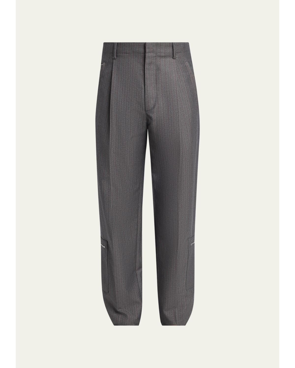 Men'S Cargo Pocket Shadow Stripe Pleated Trousers