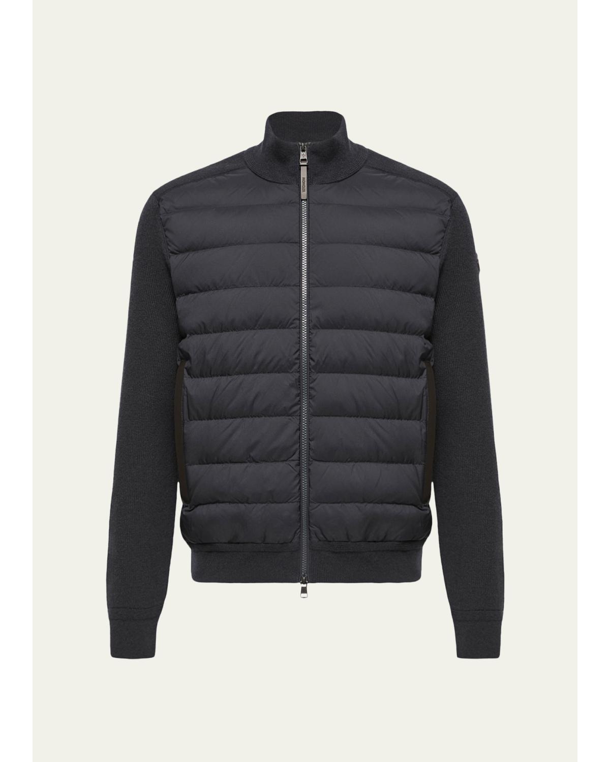 Men'S Padded Crepe Cotton Full-Zip Cardigan