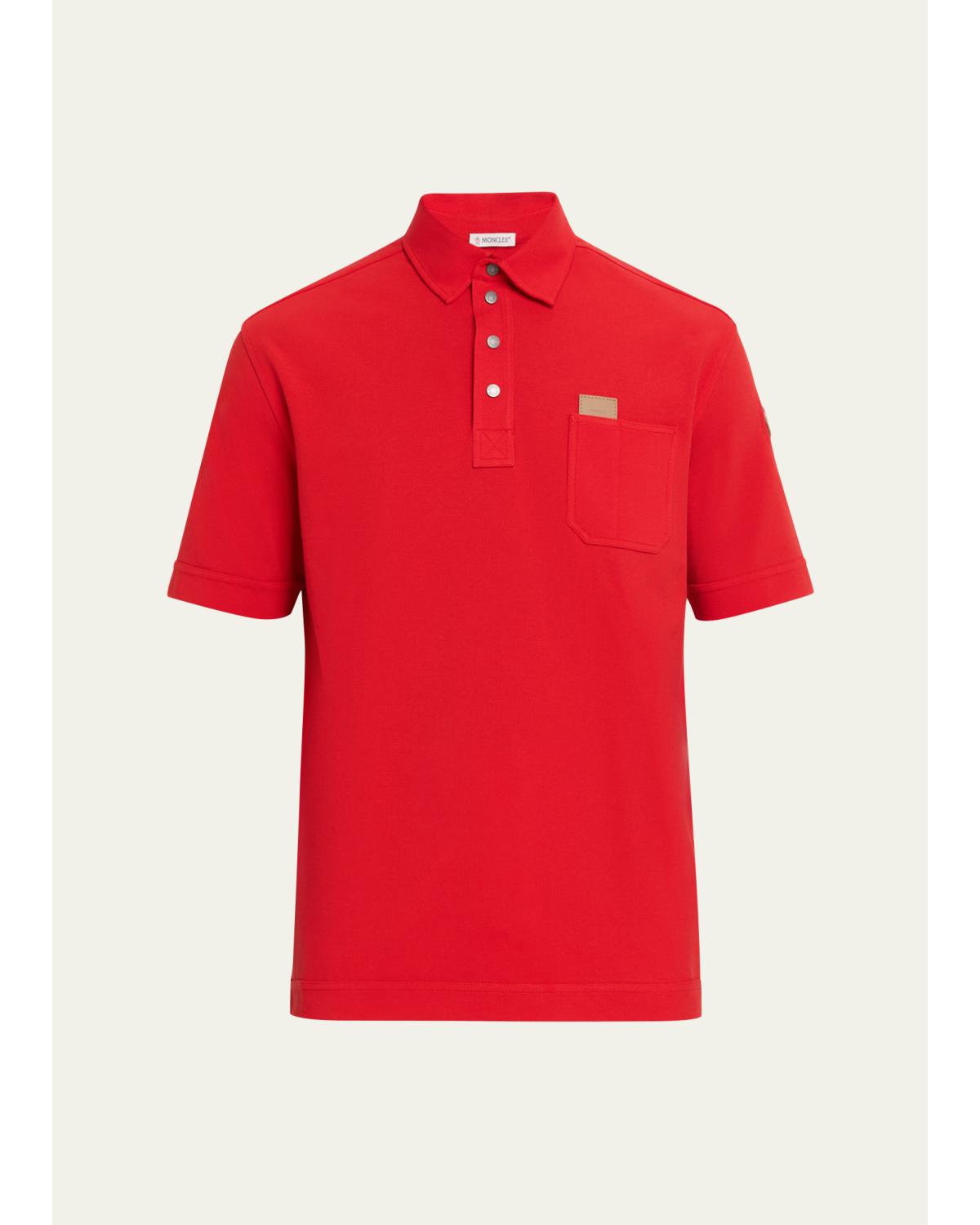 Men'S Leather Logo Tag Cotton Pique Polo Shirt