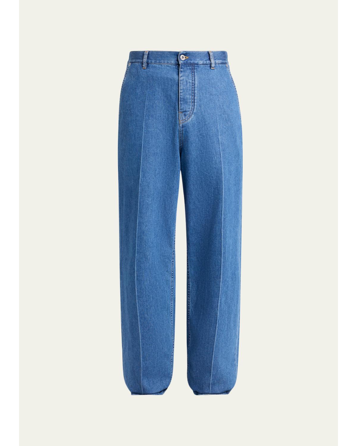 Men'S Intrecciato Label Wide-Leg Jeans