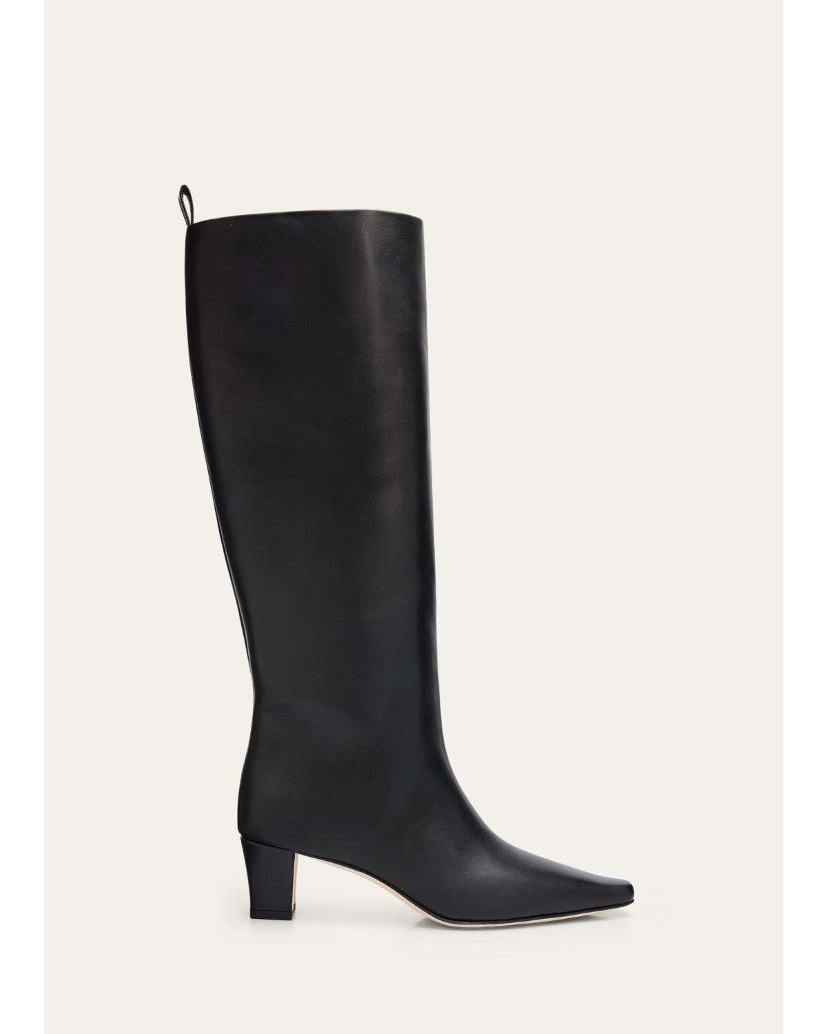 50Mm Leather Knee-High Low-Heel Boots