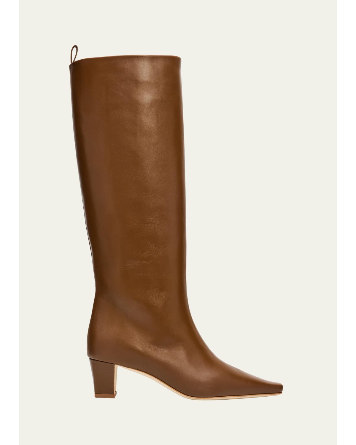 50mm Leather Knee-High Low-Heel Boots